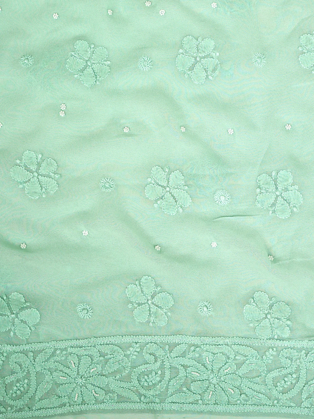 Ada Hand Embroidered Sea Green Viscose Georgette Lucknowi Chikankari Unstitched Kurta Dupatta Set With Pearl Work 01A933509