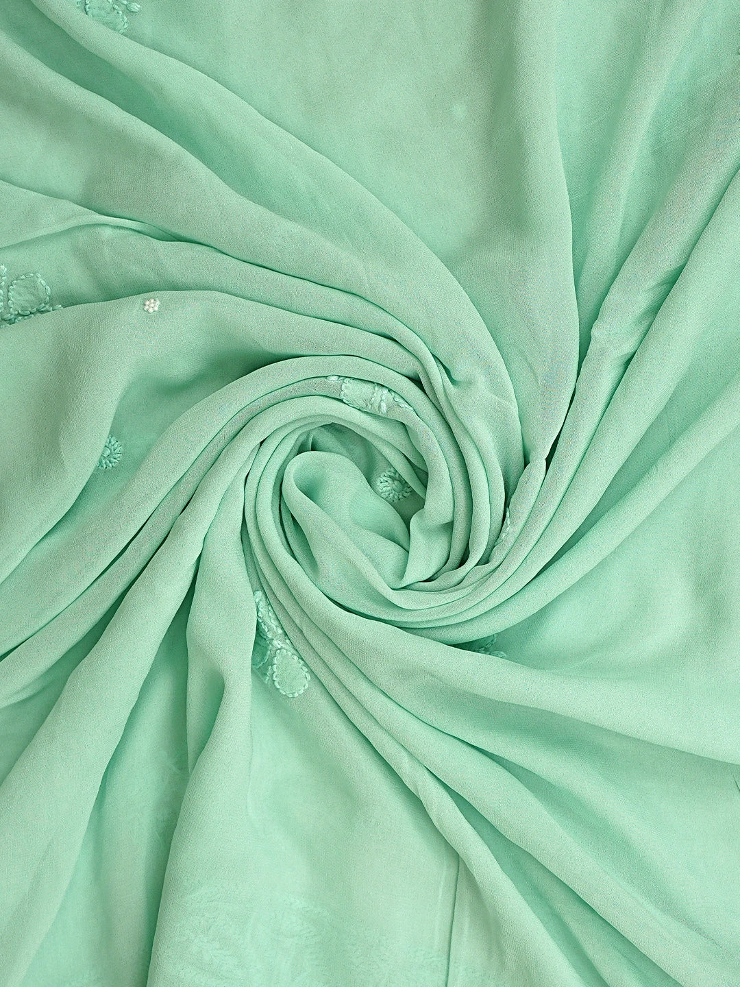 Ada Hand Embroidered Sea Green Viscose Georgette Lucknowi Chikankari Unstitched Kurta Dupatta Set With Pearl Work 01A933509