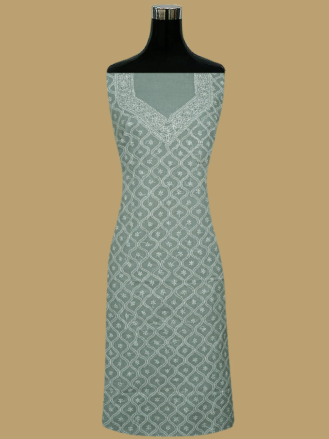 Ada Hand Embroidered Grey Cotton Lucknowi Chikankari Unstitched Suit Piece 01A854937