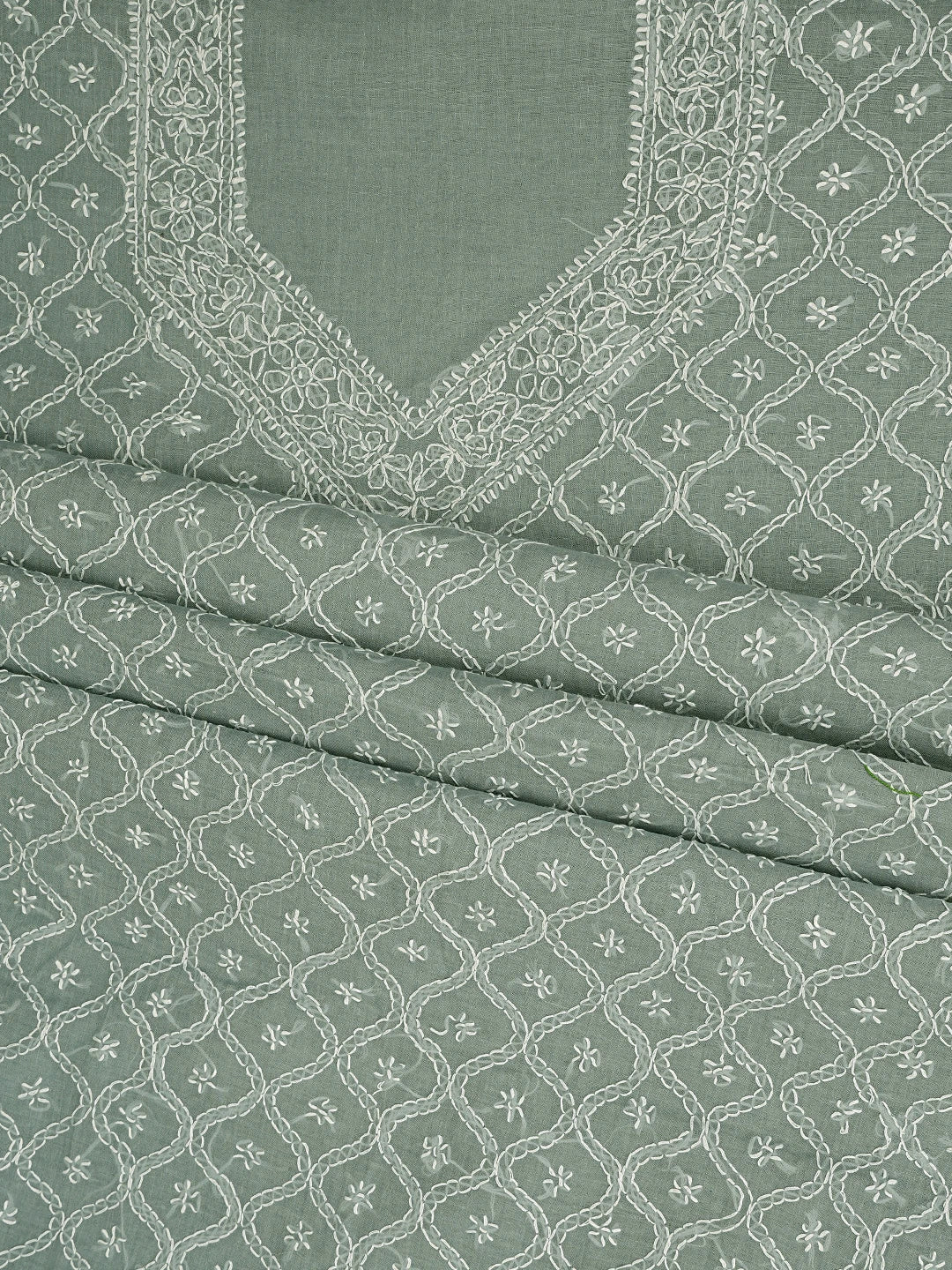 Ada Hand Embroidered Grey Cotton Lucknowi Chikankari Unstitched Suit Piece 01A854937