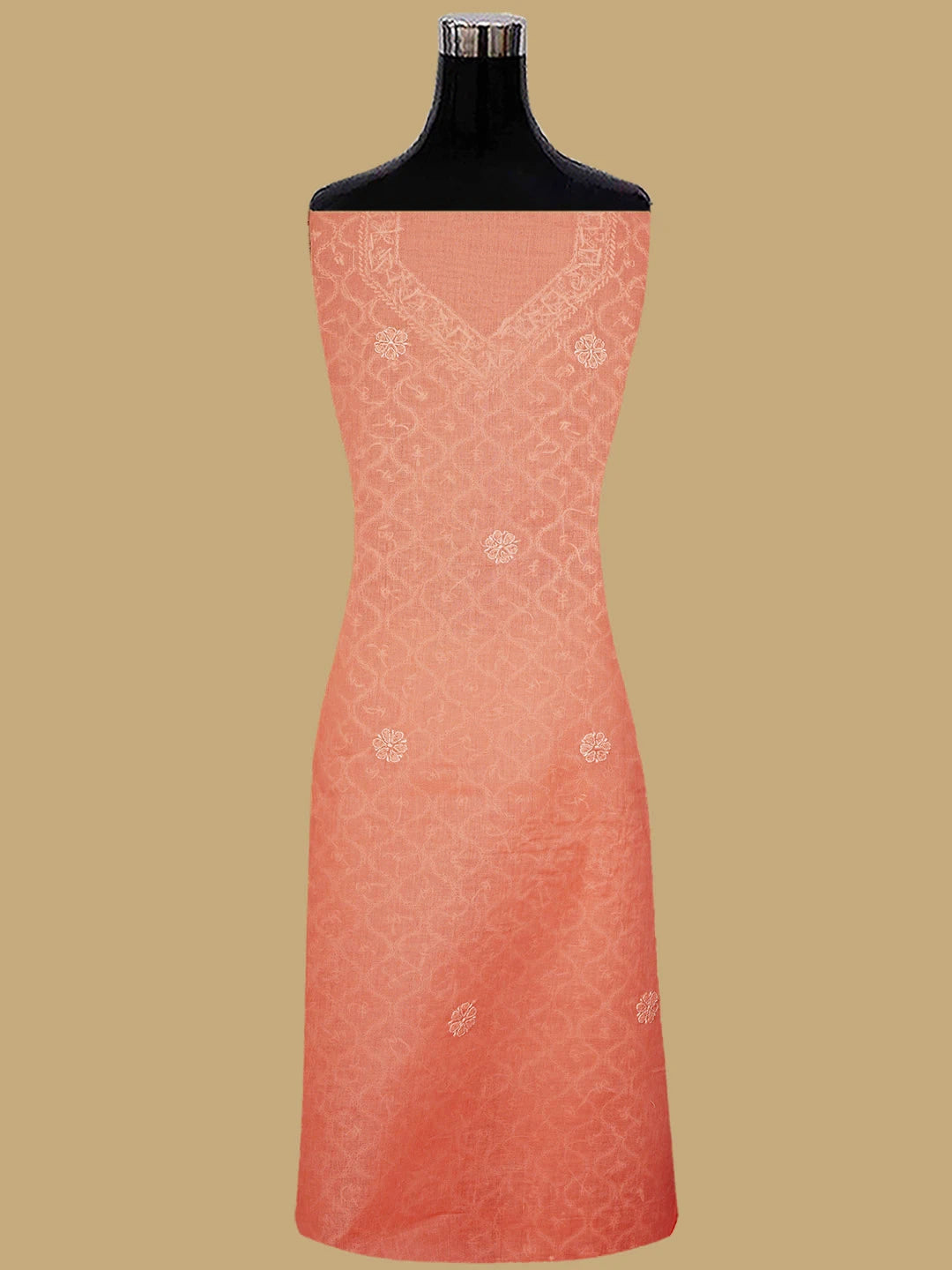 Ada Hand Embroidered Peach Cotton Lucknowi Chikankari Unstitched Suit Piece 01A854939