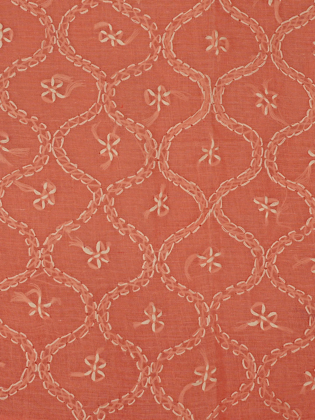 Ada Hand Embroidered Peach Cotton Lucknowi Chikankari Unstitched Suit Piece 01A854939