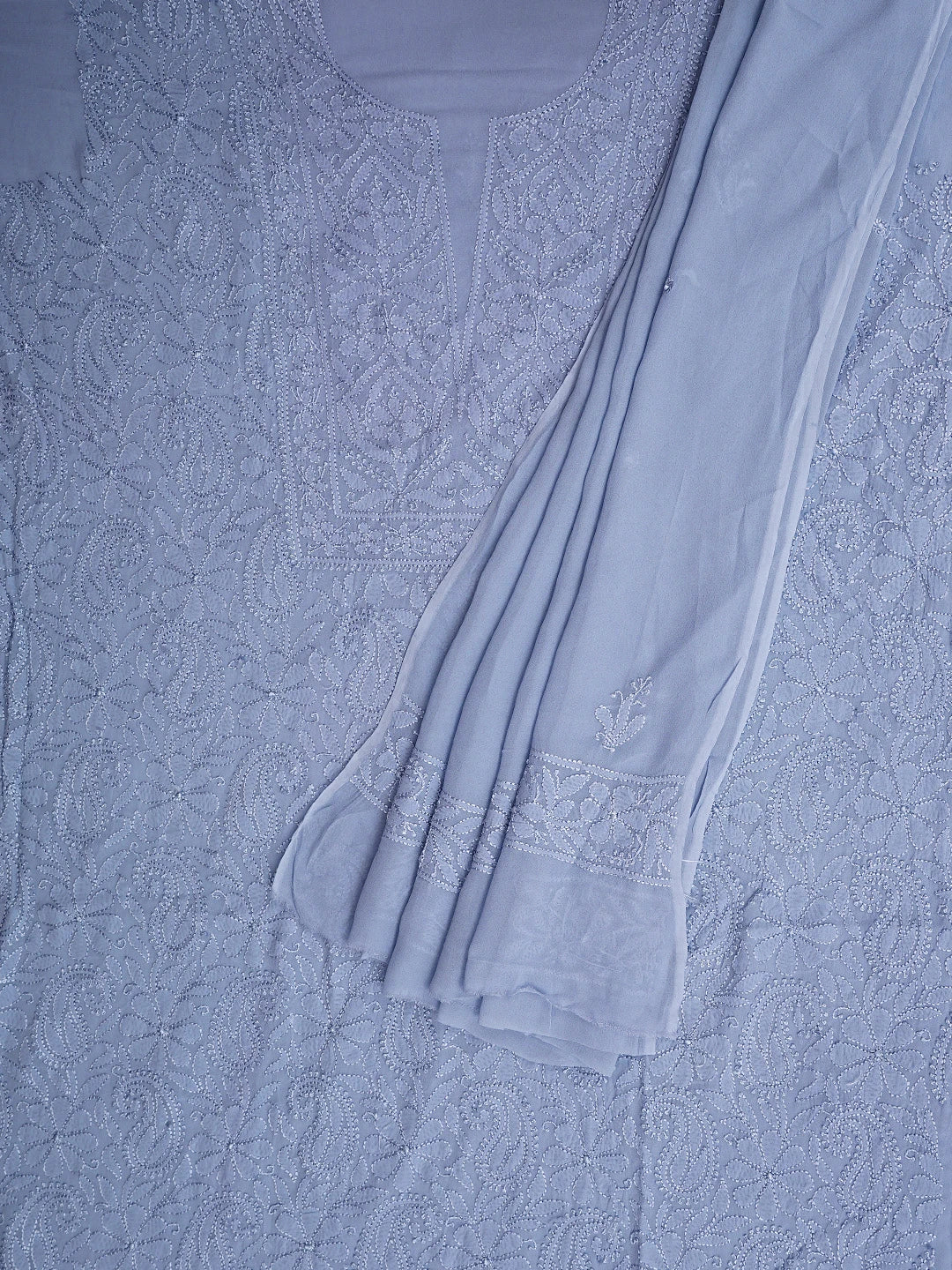 Ada Hand Embroidered Mauve Viscose Georgette Lucknowi Chikankari Unstitched Kurta Dupatta Set 01A933475