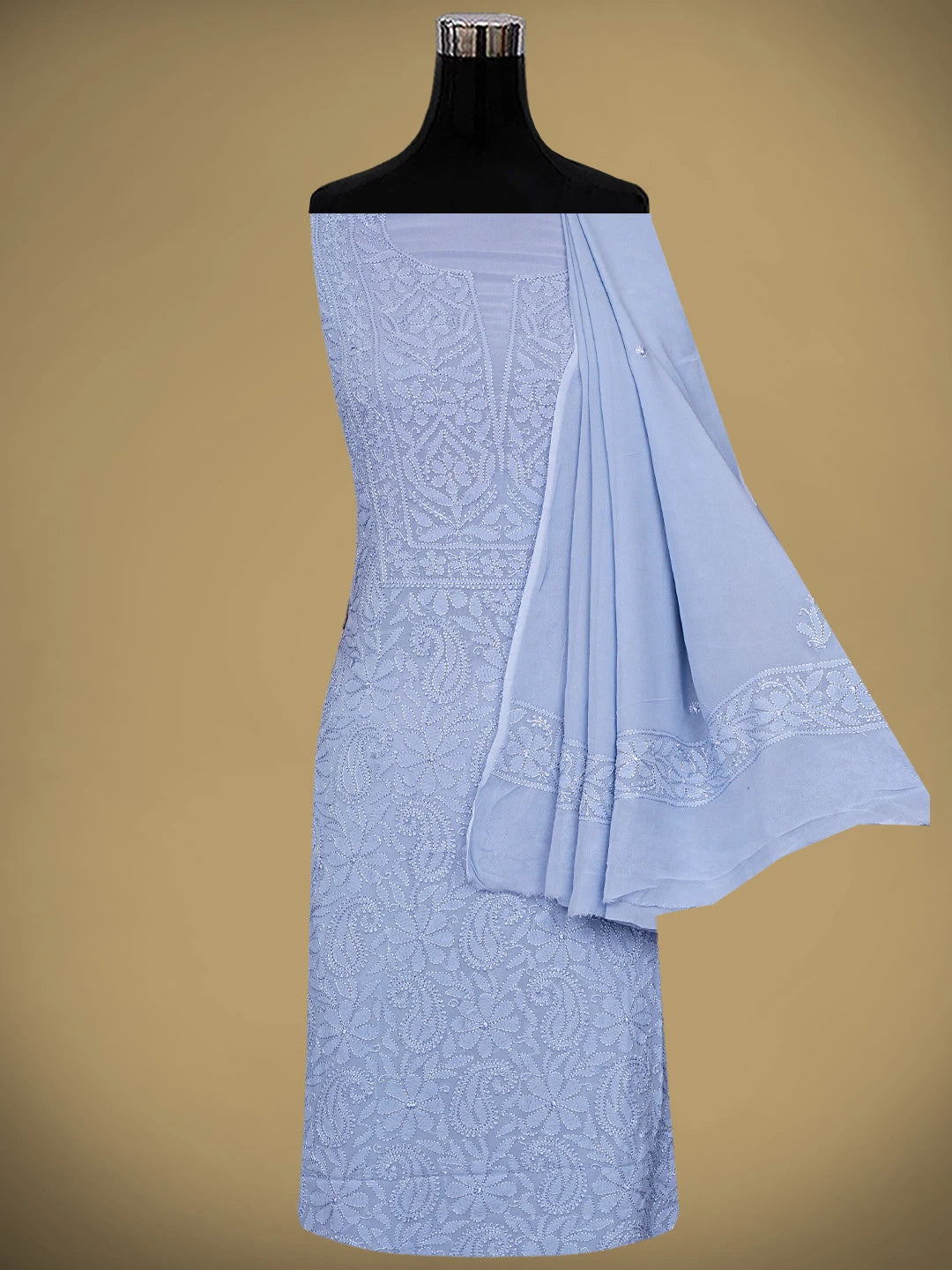 Ada Hand Embroidered Mauve Viscose Georgette Lucknowi Chikankari Unstitched Kurta Dupatta Set 01A933475