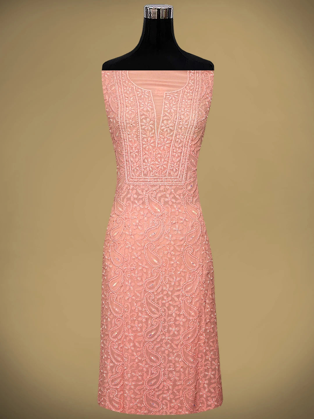 Ada Hand Embroidered Pink Viscose Georgette Lucknowi Chikankari Unstitched Kurta Dupatta Set With Pearl Work 01A933559