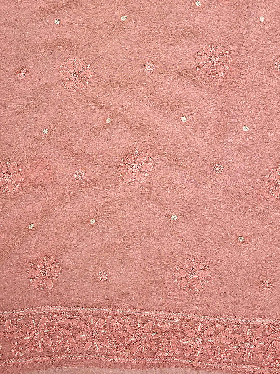 Ada Hand Embroidered Pink Viscose Georgette Lucknowi Chikankari Unstitched Kurta Dupatta Set With Pearl Work 01A933559
