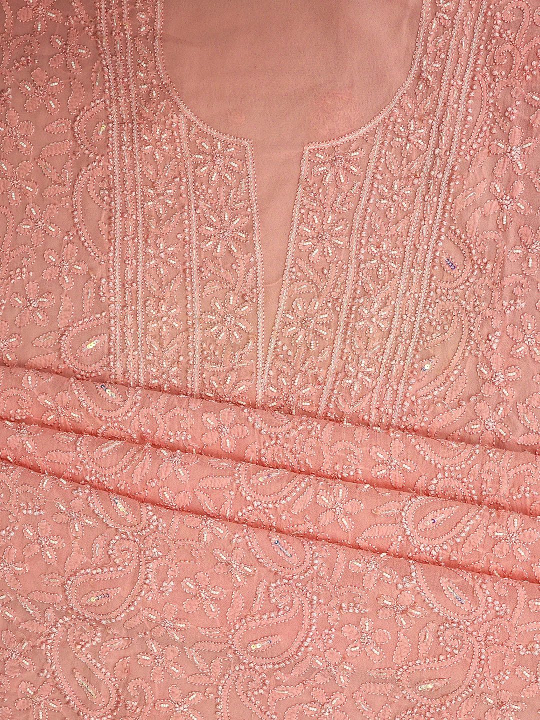 Ada Hand Embroidered Pink Viscose Georgette Lucknowi Chikankari Unstitched Kurta Dupatta Set With Pearl Work 01A933559