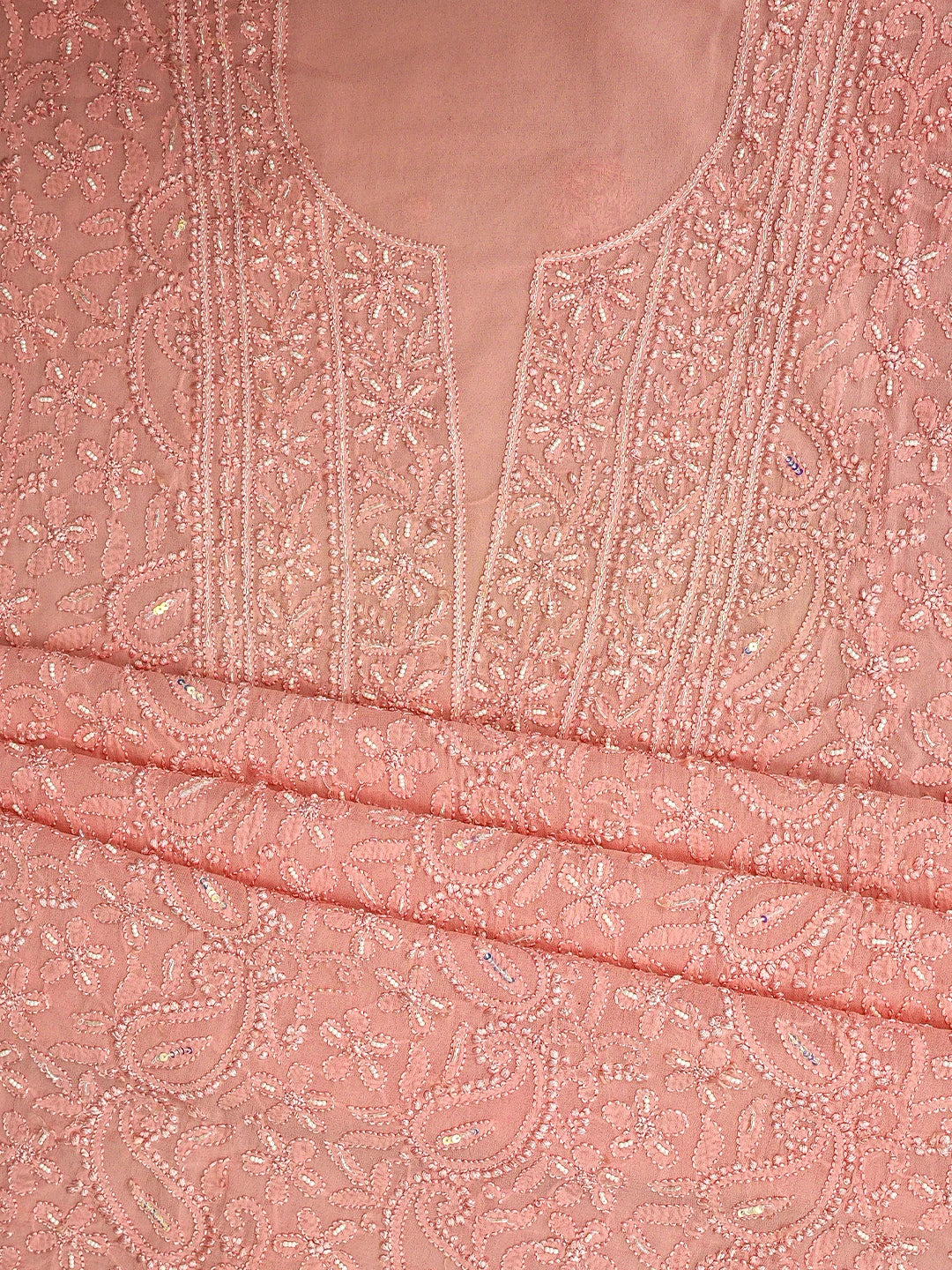 Ada Hand Embroidered Pink Viscose Georgette Lucknowi Chikankari Unstitched Kurta Dupatta Set With Pearl Work 01A933559