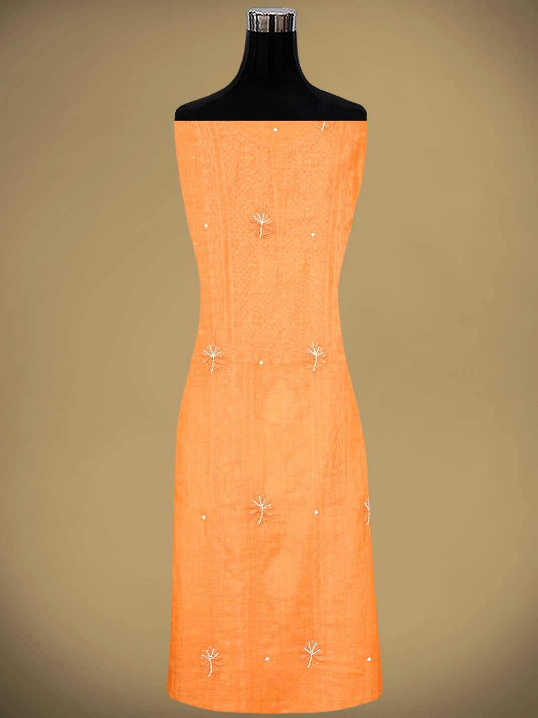 Ada Hand Embroidered Orange Chanderi Lucknowi Chikankari Unstitched Kurta Dupatta Set With Pearl Work 01A911498
