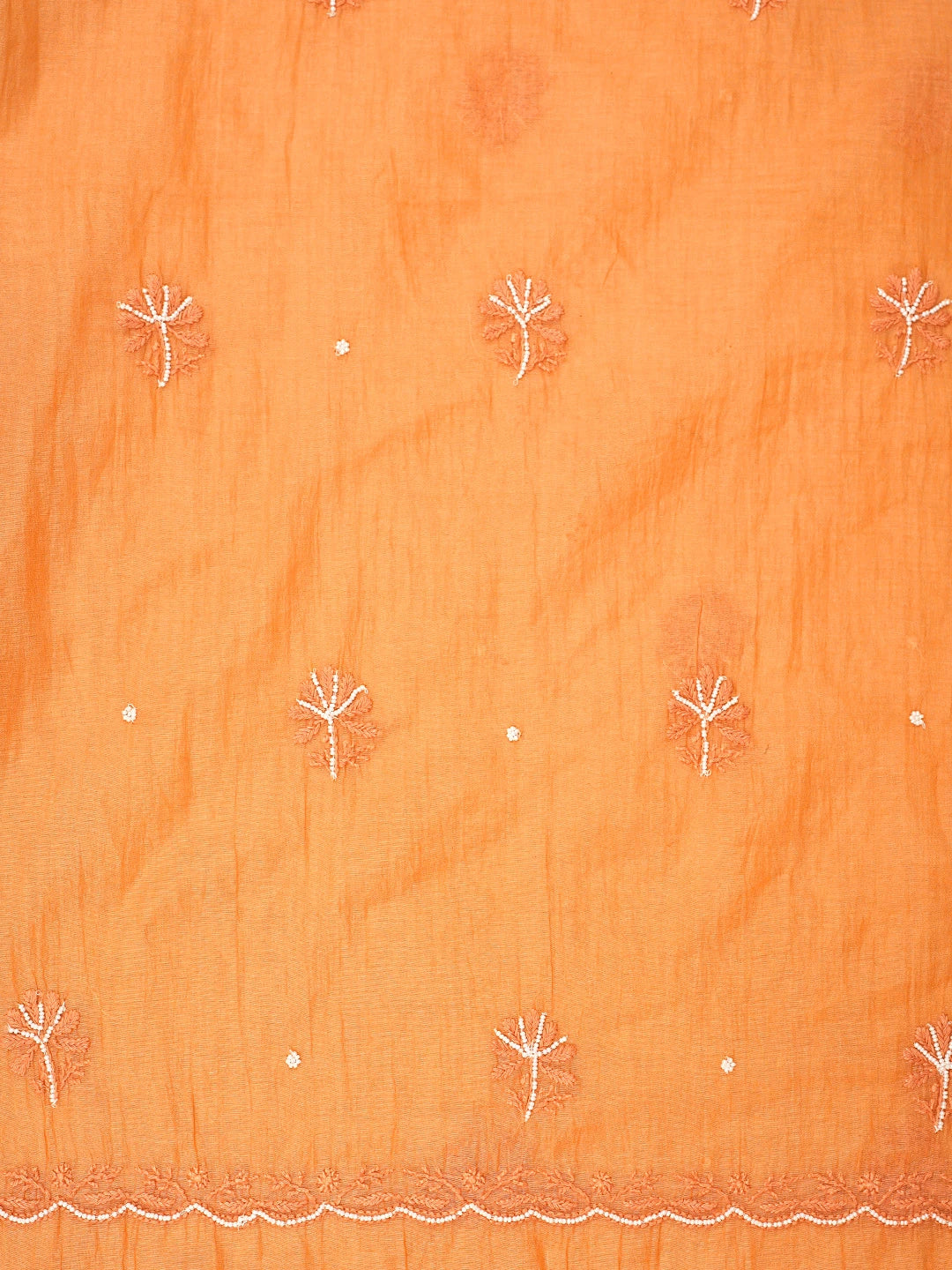 Ada Hand Embroidered Orange Chanderi Lucknowi Chikankari Unstitched Kurta Dupatta Set With Pearl Work 01A911498