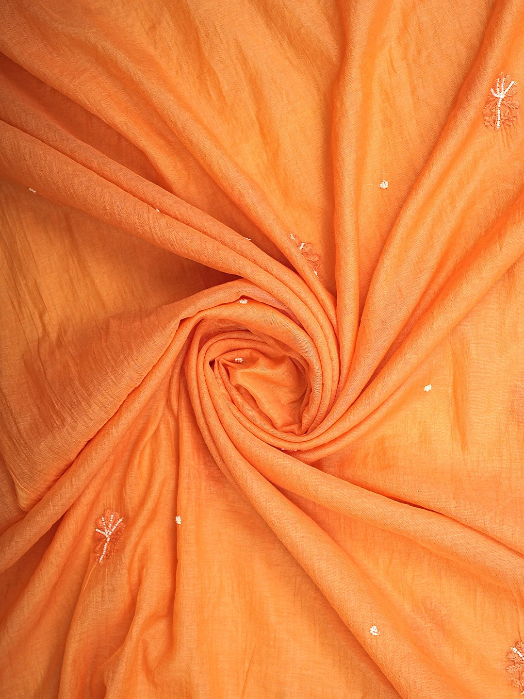 Ada Hand Embroidered Orange Chanderi Lucknowi Chikankari Unstitched Kurta Dupatta Set With Pearl Work 01A911498