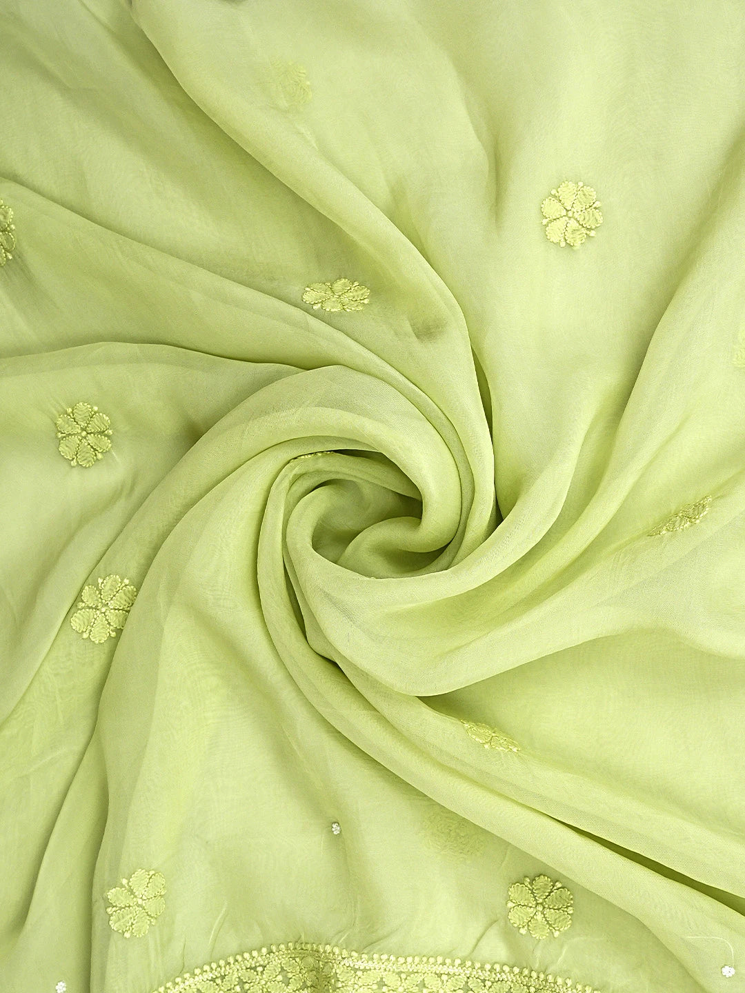 Ada Hand Embroidered Lime Green Organza Lucknowi Chikankari Unstitched Kurta Dupatta Set With Pearl Work 01A850121