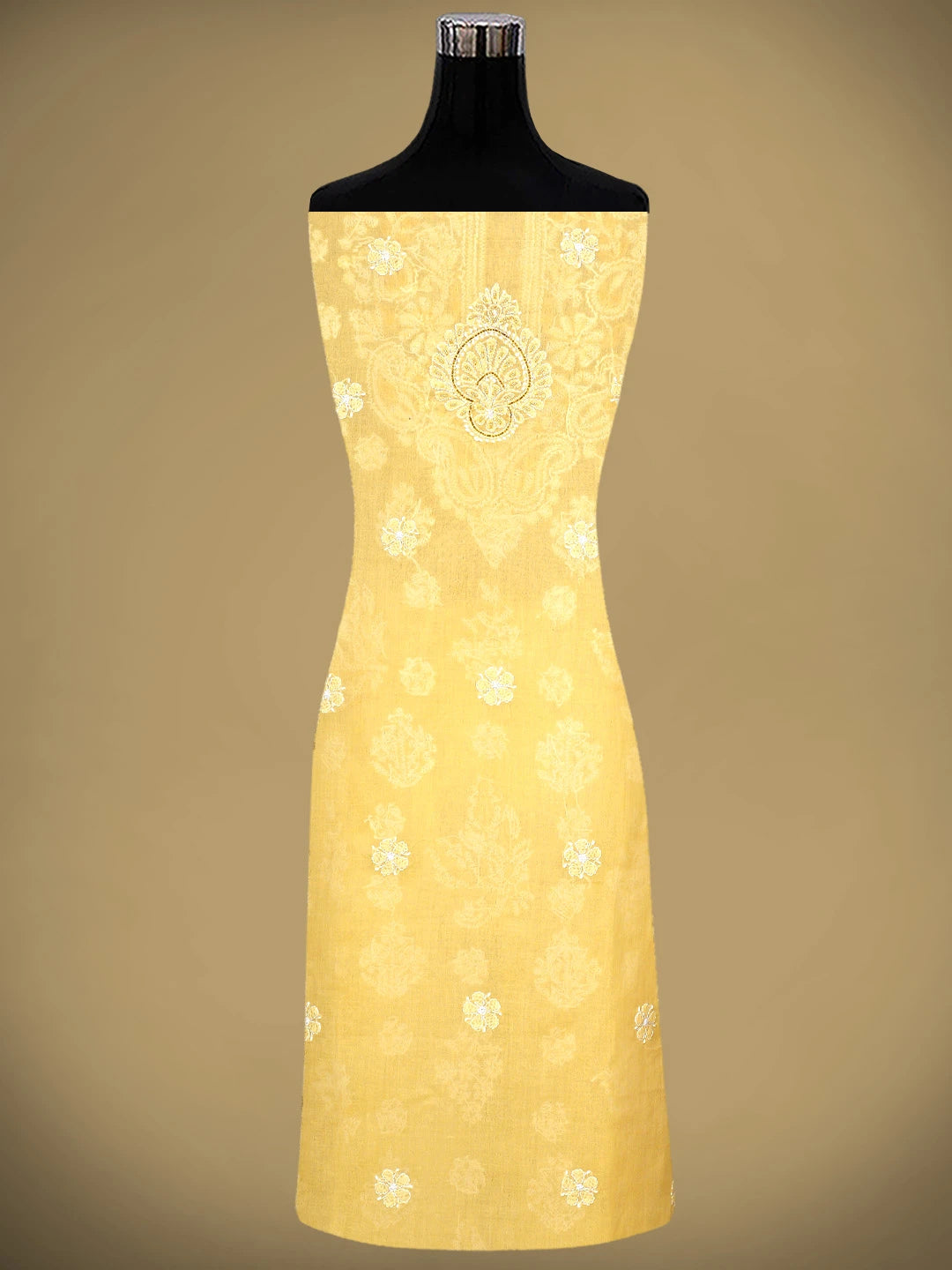 Ada Hand Embroidered Yellow Cotton Lucknowi Chikankari Unstitched Suit Piece With Cutdana Work 01A871543
