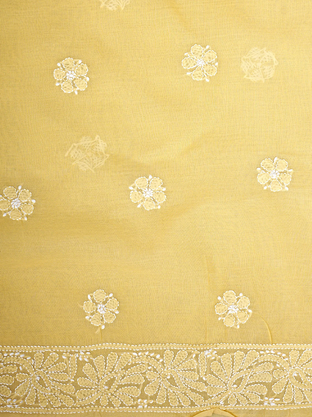 Ada Hand Embroidered Yellow Cotton Lucknowi Chikankari Unstitched Suit Piece With Cutdana Work 01A871543