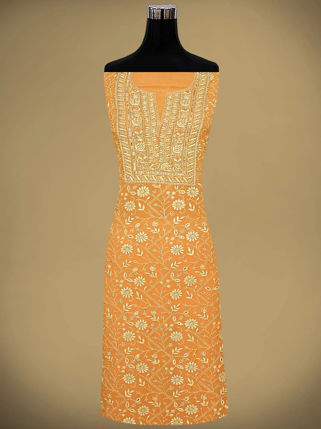 Ada Hand Embroidered Rust Viscose Georgette Lucknowi Chikankari Unstitched Kurta Dupatta Set With Sequinned Work 01A887978