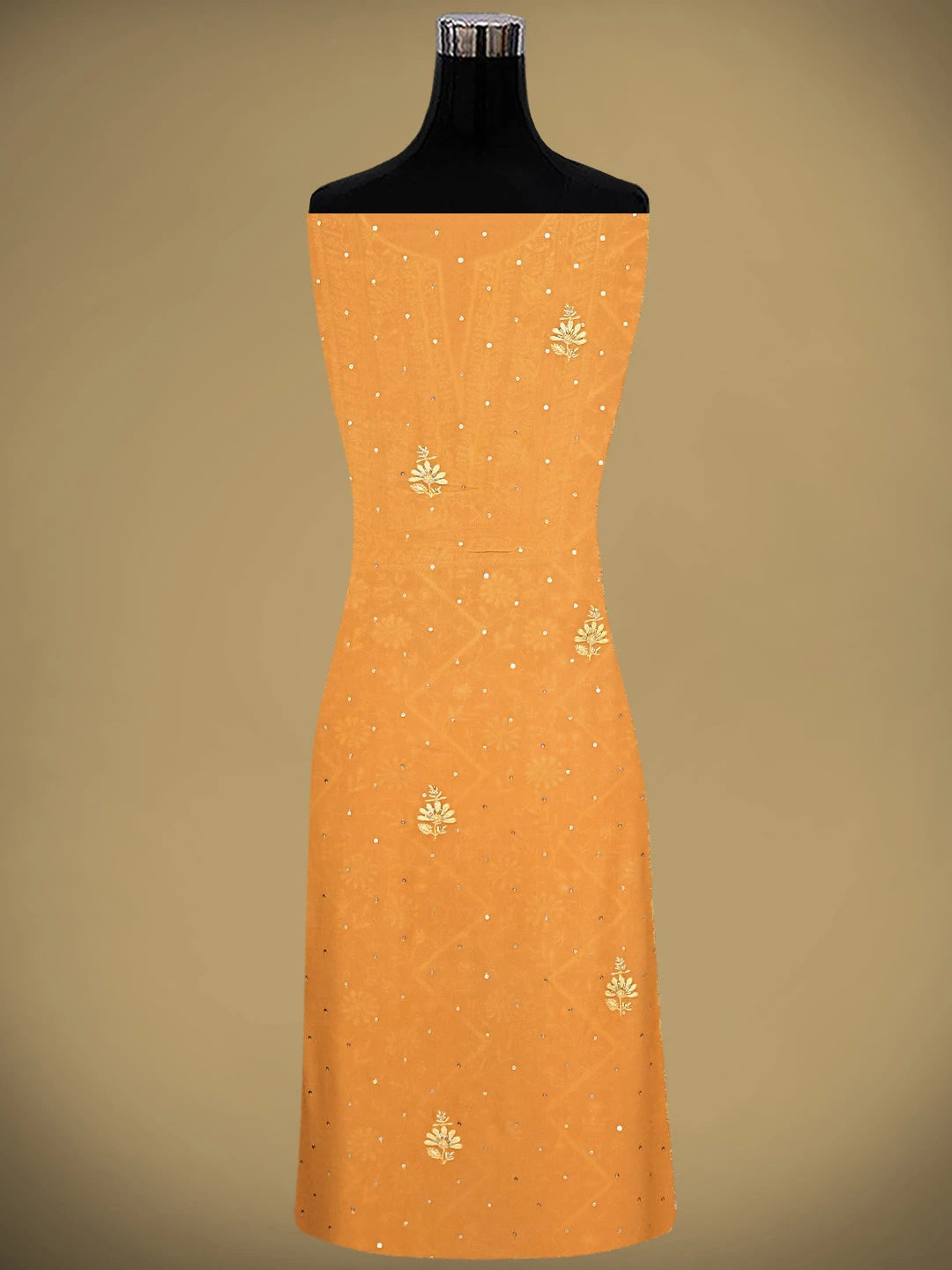 Ada Hand Embroidered Rust Viscose Georgette Lucknowi Chikankari Unstitched Kurta Dupatta Set With Sequinned Work 01A887978