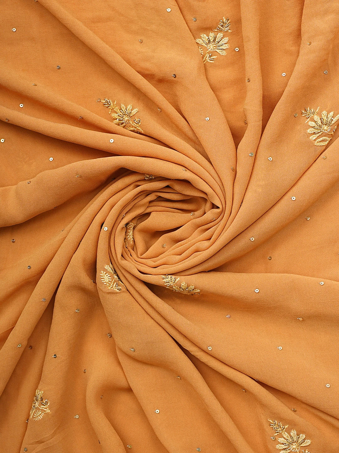 Ada Hand Embroidered Rust Viscose Georgette Lucknowi Chikankari Unstitched Kurta Dupatta Set With Sequinned Work 01A887978