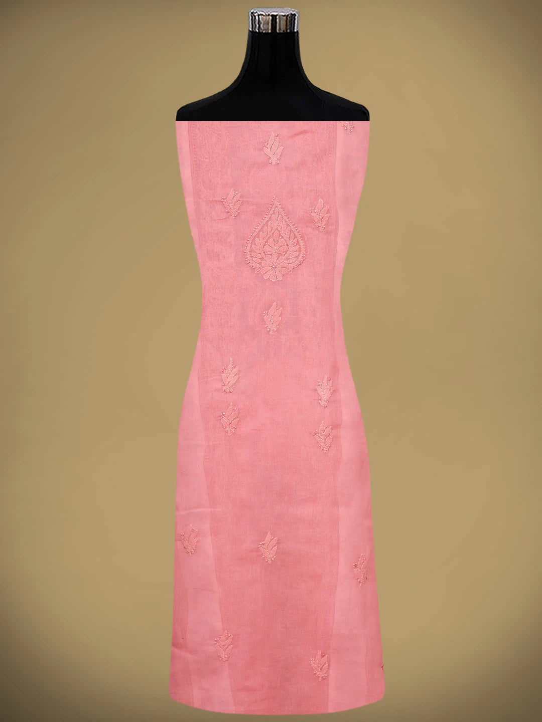 Ada Hand Embroidered Carrot Pink/Light Pink Cotton Lucknowi Chikankari Unstitched Suit Piece 01A845211