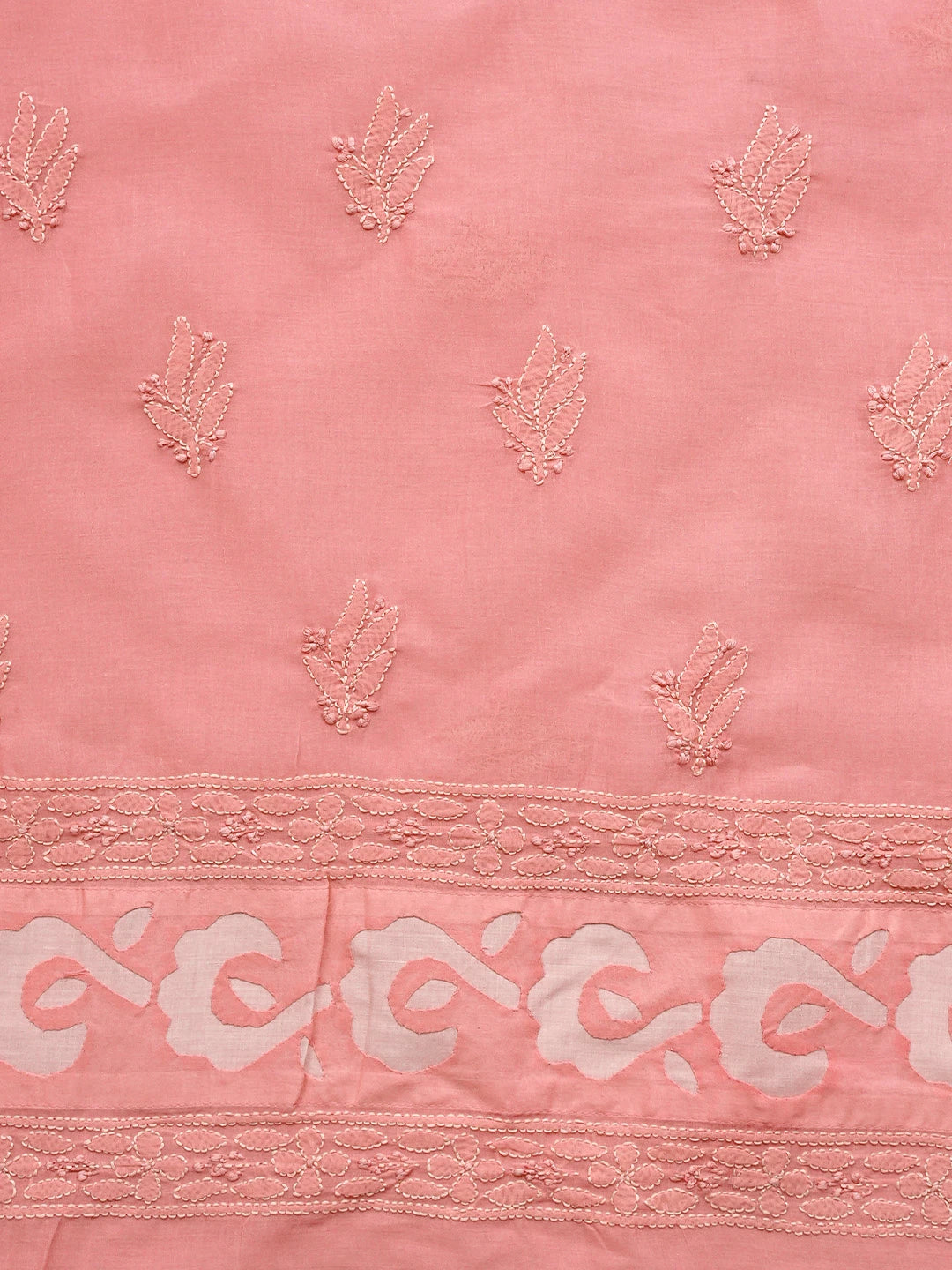 Ada Hand Embroidered Carrot Pink/Light Pink Cotton Lucknowi Chikankari Unstitched Suit Piece 01A845211