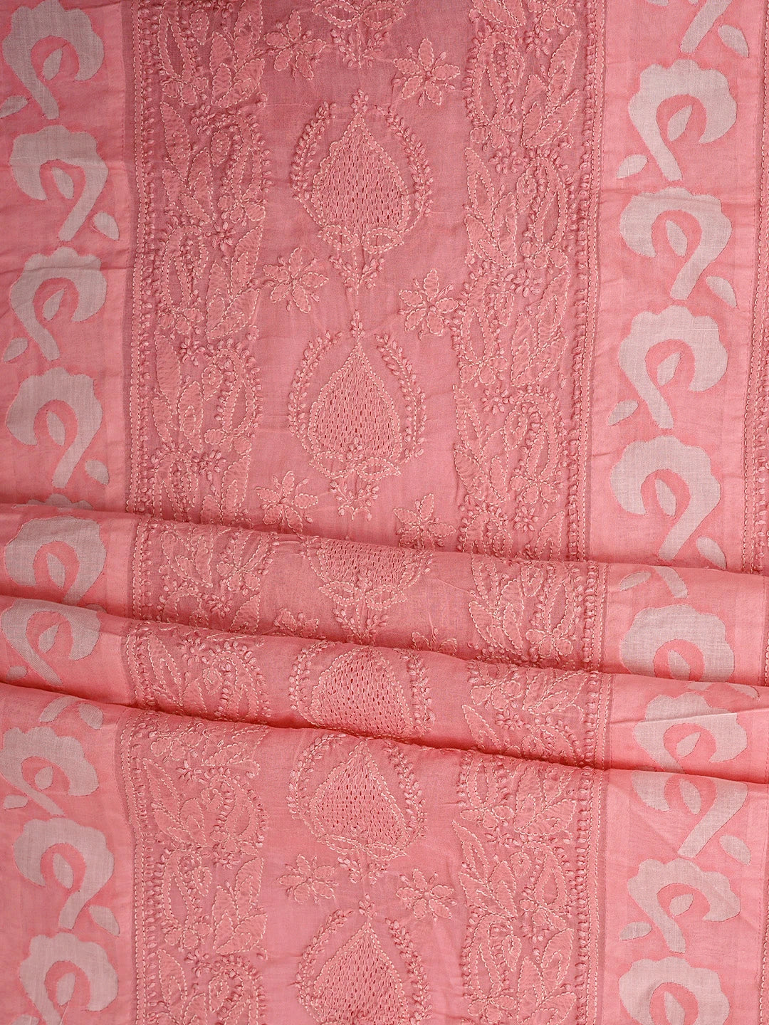 Ada Hand Embroidered Carrot Pink/Light Pink Cotton Lucknowi Chikankari Unstitched Suit Piece 01A845211