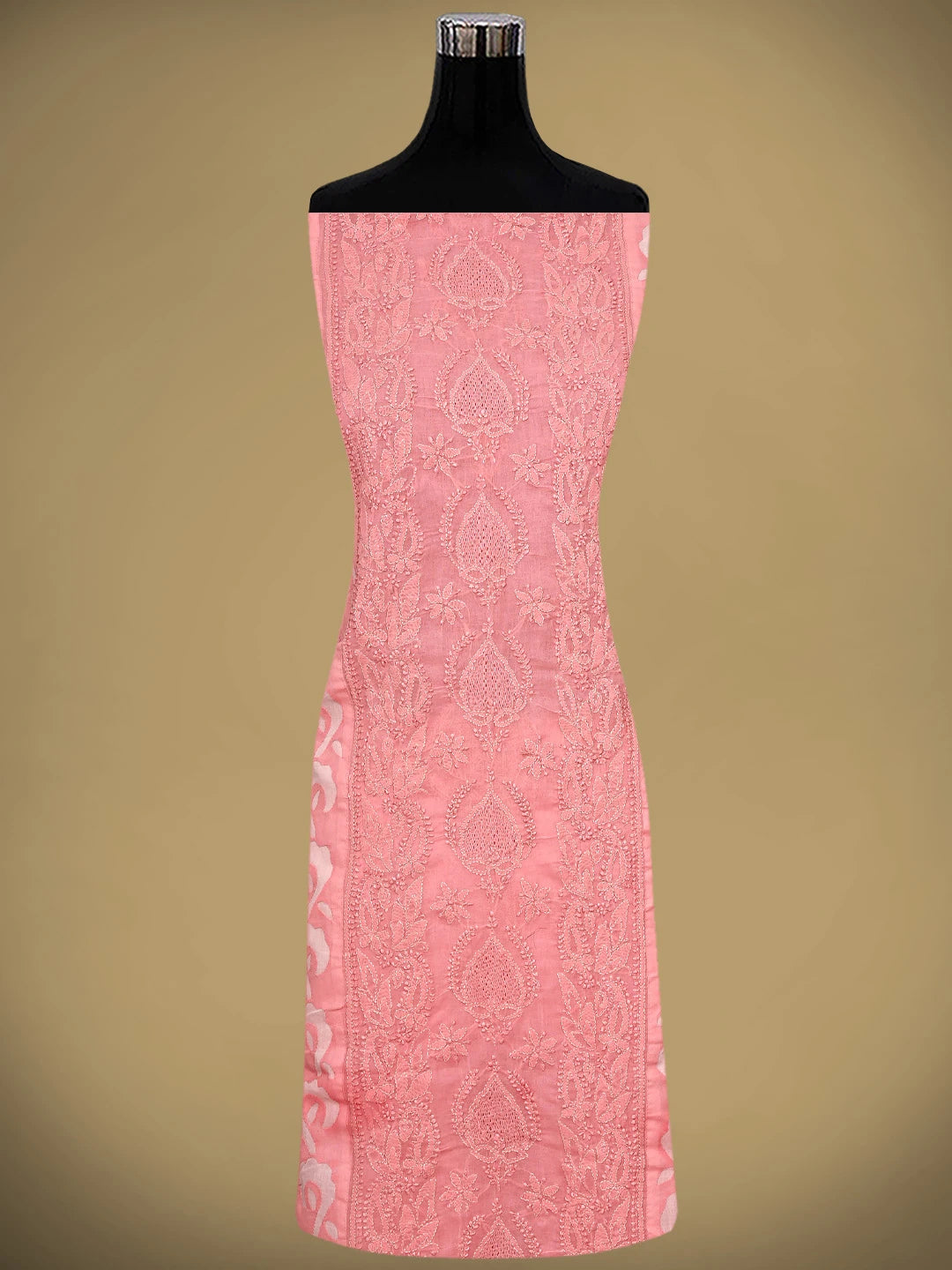 Ada Hand Embroidered Carrot Pink/Light Pink Cotton Lucknowi Chikankari Unstitched Suit Piece 01A845211