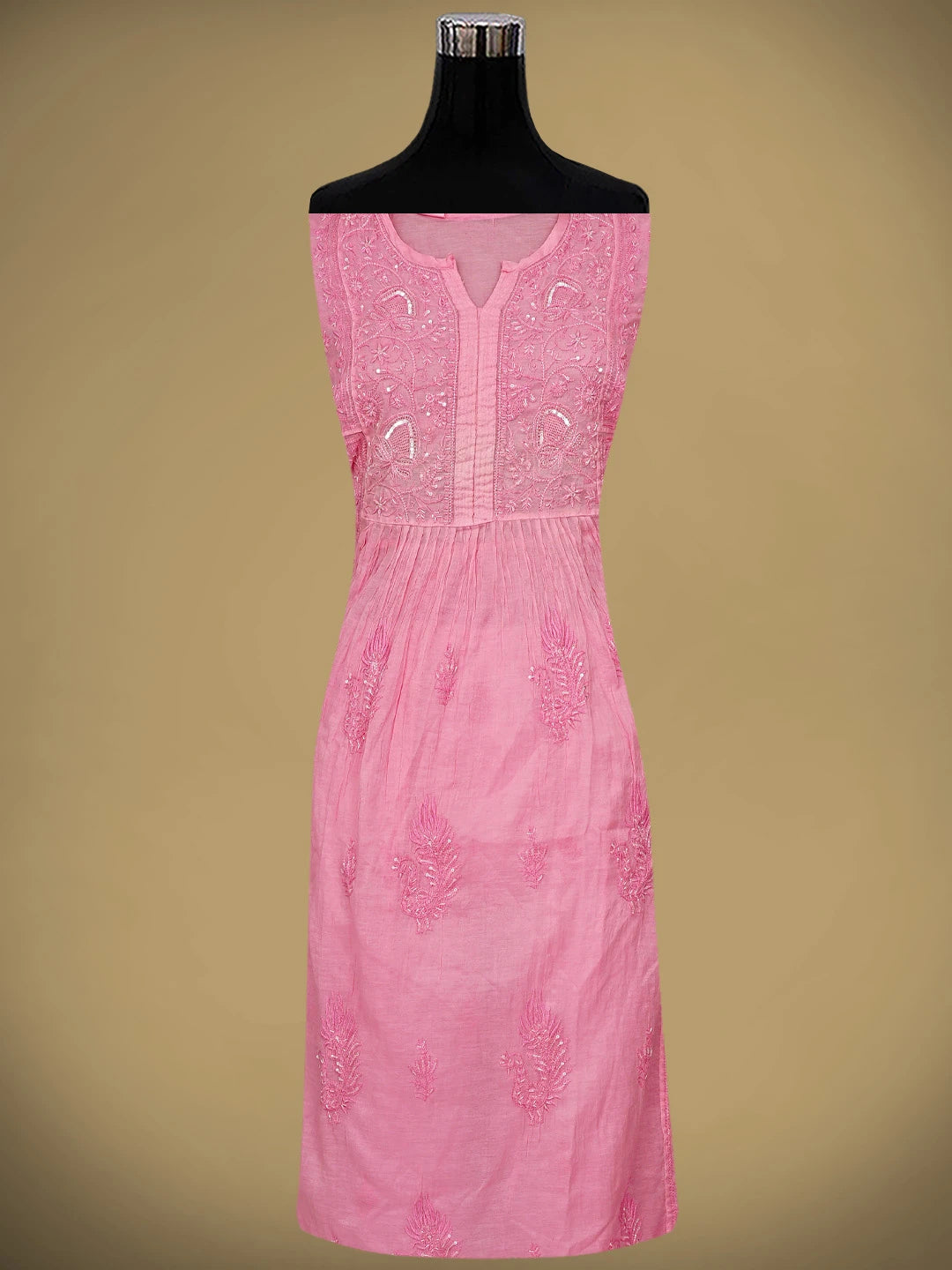 Ada Hand Embroidered Rose Pink Chanderi Lucknowi Chikankari Semi-Stitched A-line Kurta Dupatta Set With Cutdana Work 01A811057