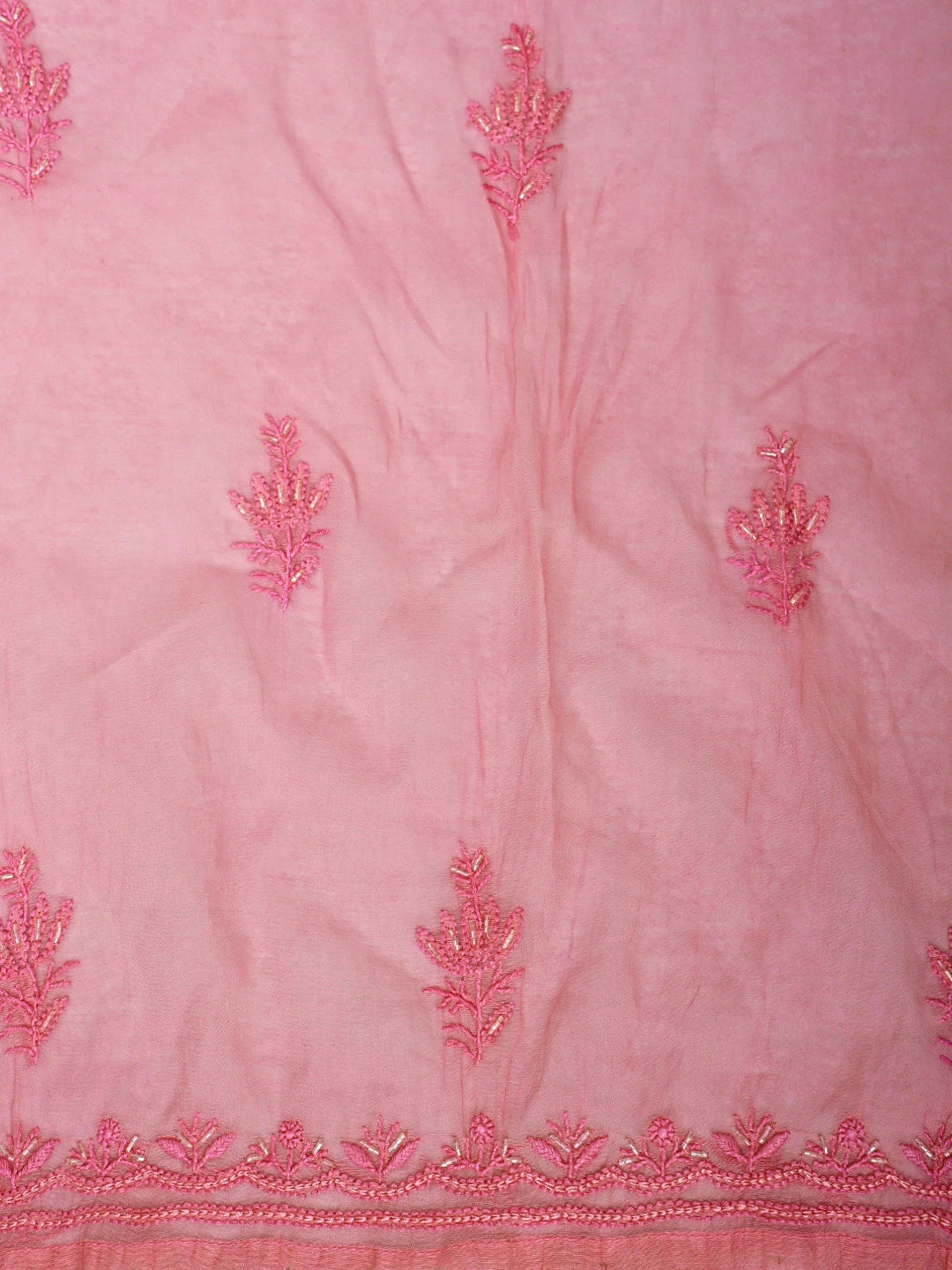 Ada Hand Embroidered Rose Pink Chanderi Lucknowi Chikankari Semi-Stitched A-line Kurta Dupatta Set With Cutdana Work 01A811057