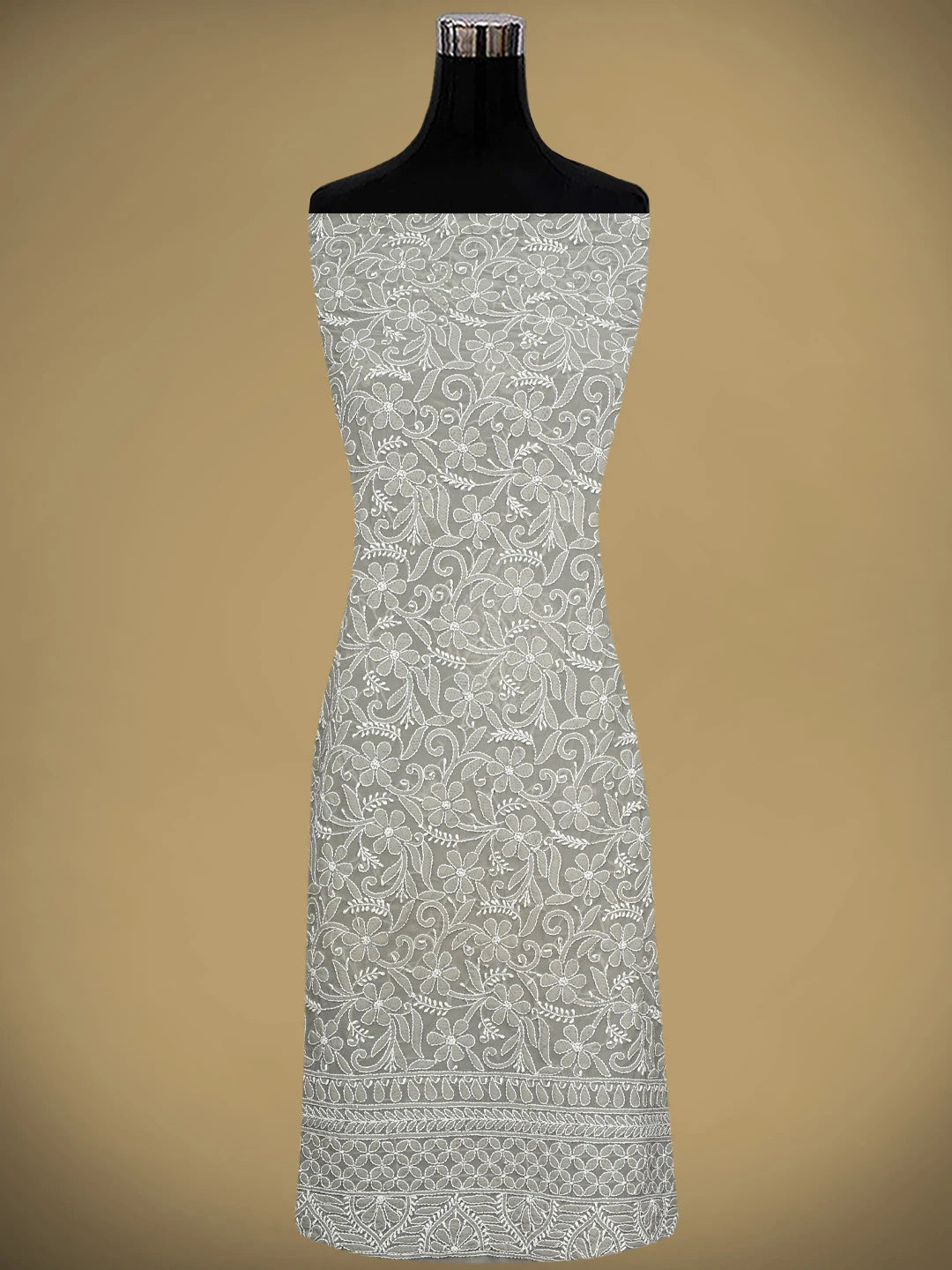 Ada Hand Embroidered Grey Georgette Lucknowi Chikankari Unstitched Kurta Dupatta Set 01A346873