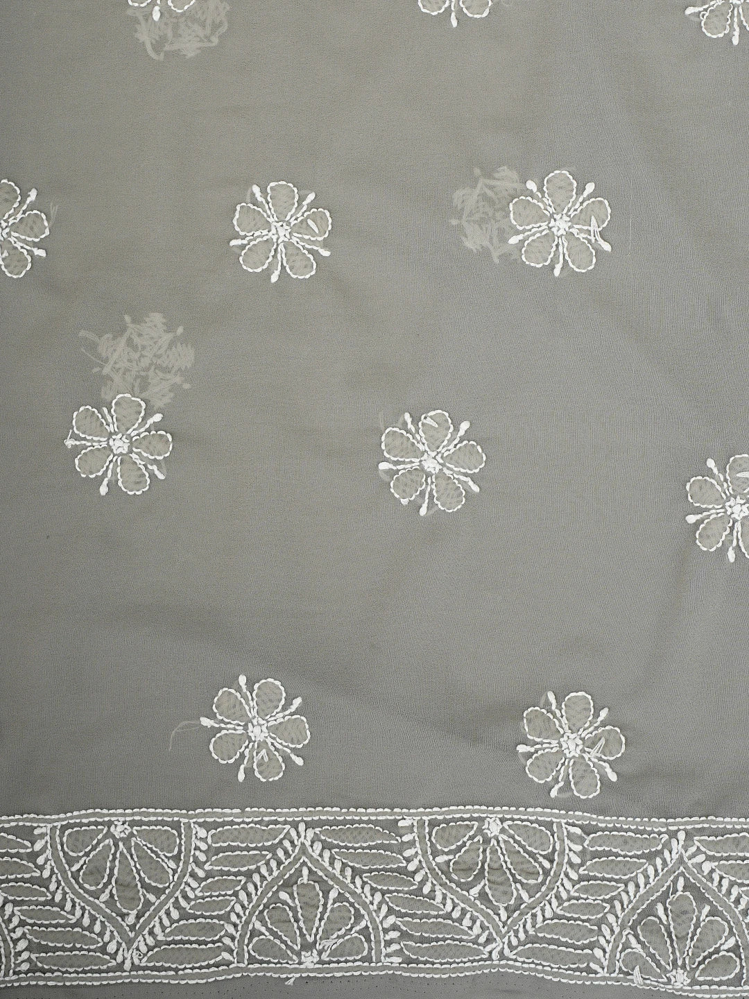 Ada Hand Embroidered Grey Georgette Lucknowi Chikankari Unstitched Kurta Dupatta Set 01A346873