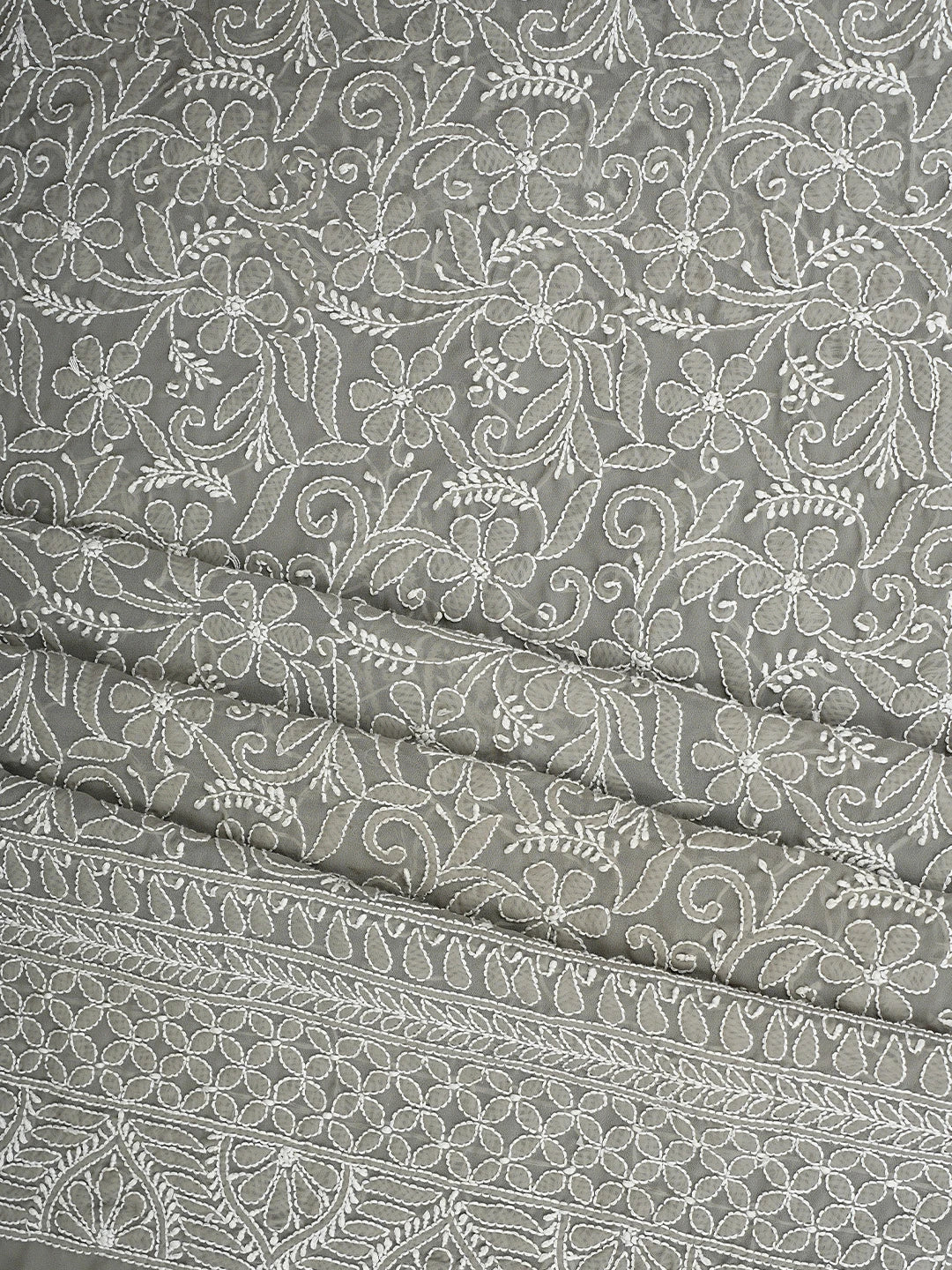 Ada Hand Embroidered Grey Georgette Lucknowi Chikankari Unstitched Kurta Dupatta Set 01A346873