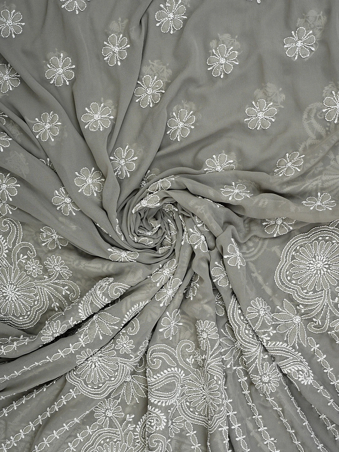 Ada Hand Embroidered Grey Georgette Lucknowi Chikankari Unstitched Kurta Dupatta Set 01A346873