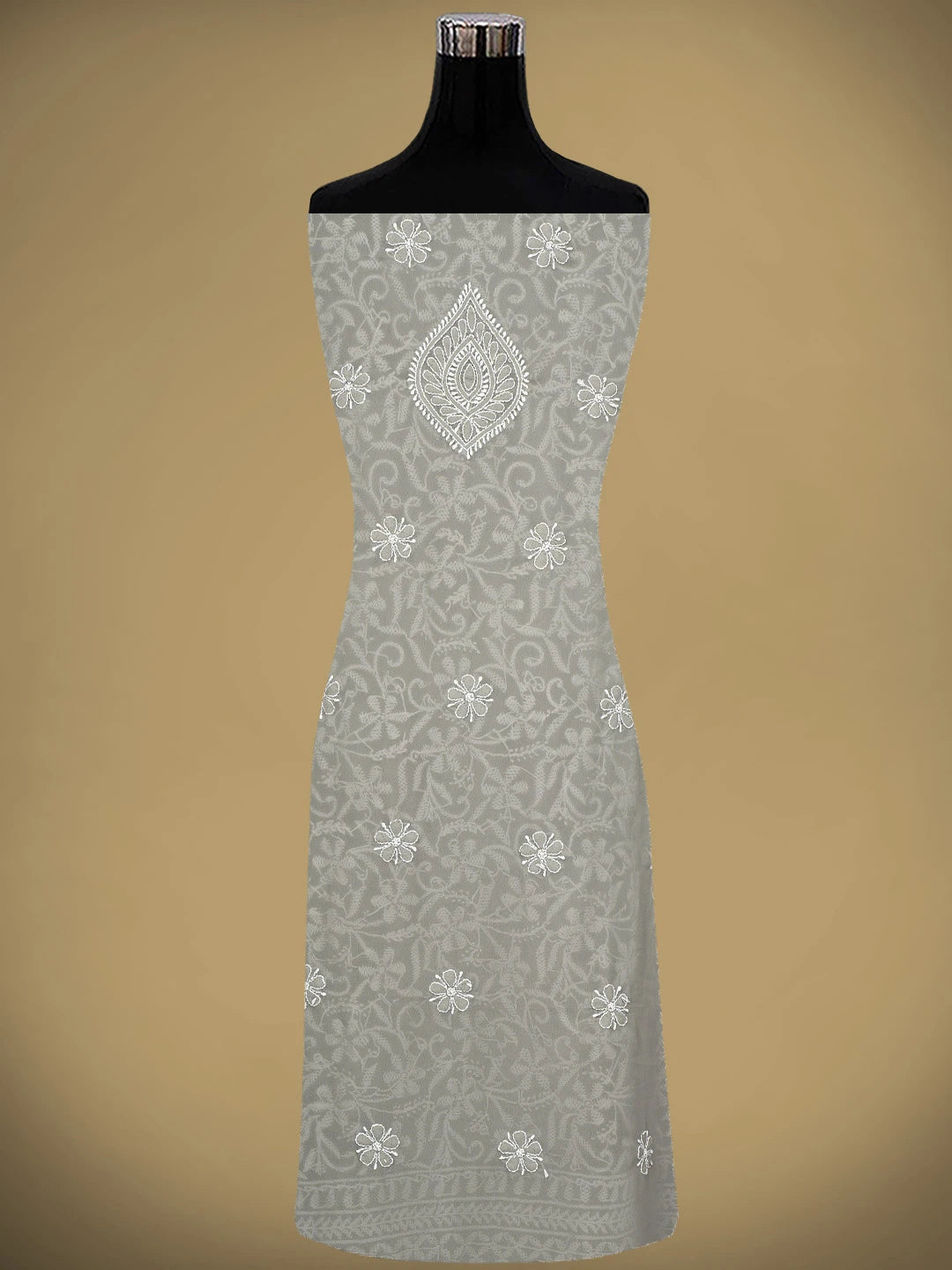 Ada Hand Embroidered Grey Georgette Lucknowi Chikankari Unstitched Kurta Dupatta Set 01A346873