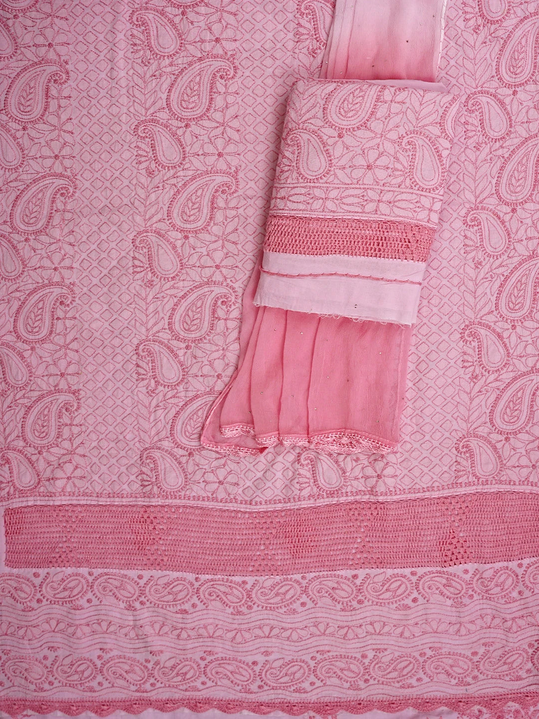 Ada Hand Embroidered Pink Cotton Lucknowi Chikankari Unstitched Suit Piece 01A839505