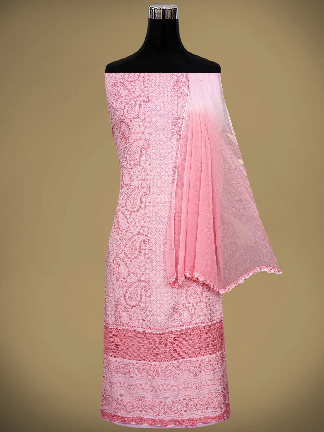 Ada Hand Embroidered Pink Cotton Lucknowi Chikankari Unstitched Suit Piece 01A839505