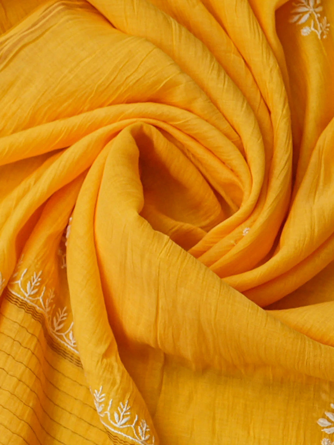 Ada Hand Embroidered Yellow Chanderi Lucknowi Chikankari Unstitched Kurta Dupatta Set 01A805754