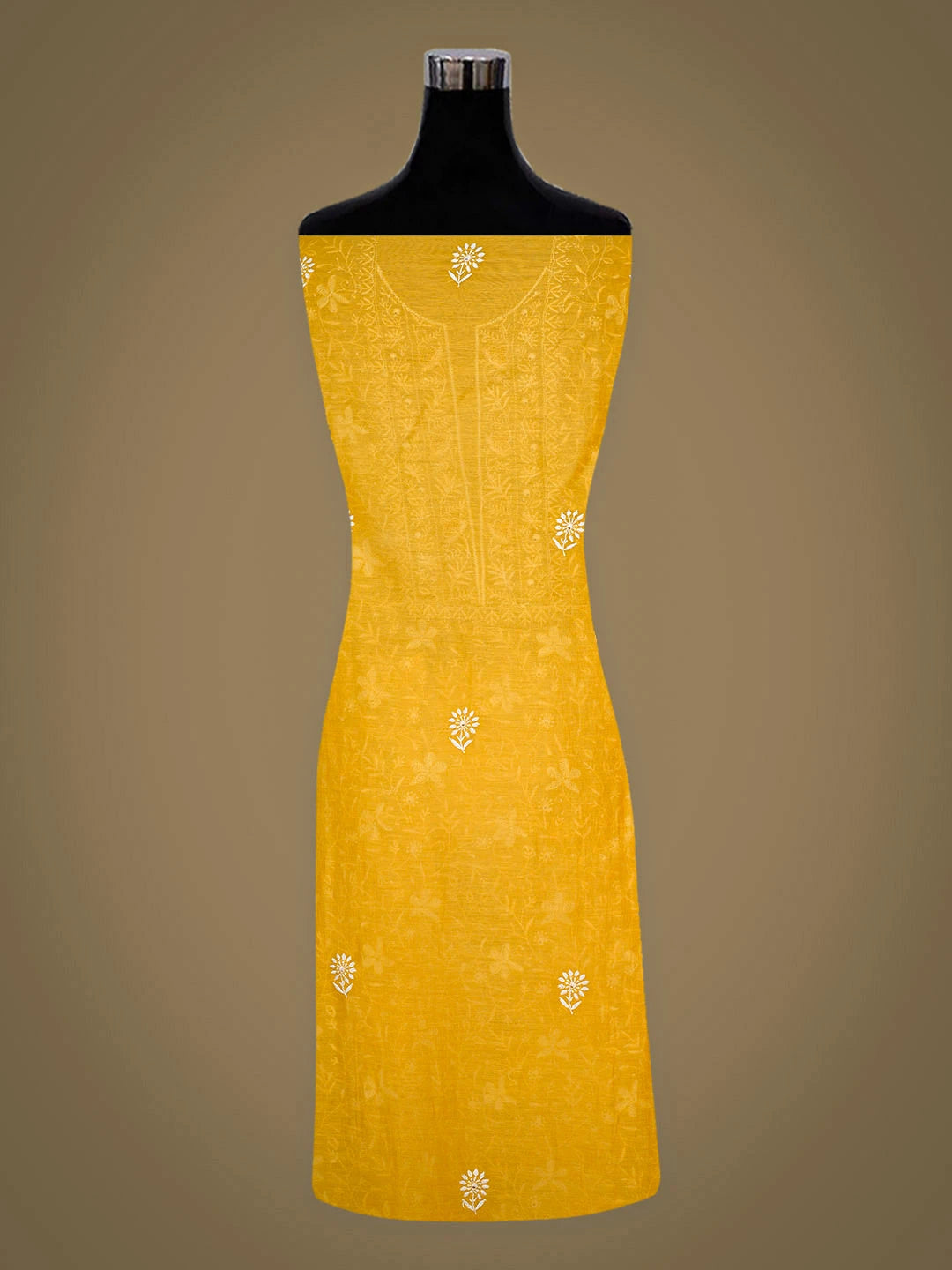 Ada Hand Embroidered Yellow Chanderi Lucknowi Chikankari Unstitched Kurta Dupatta Set 01A805754