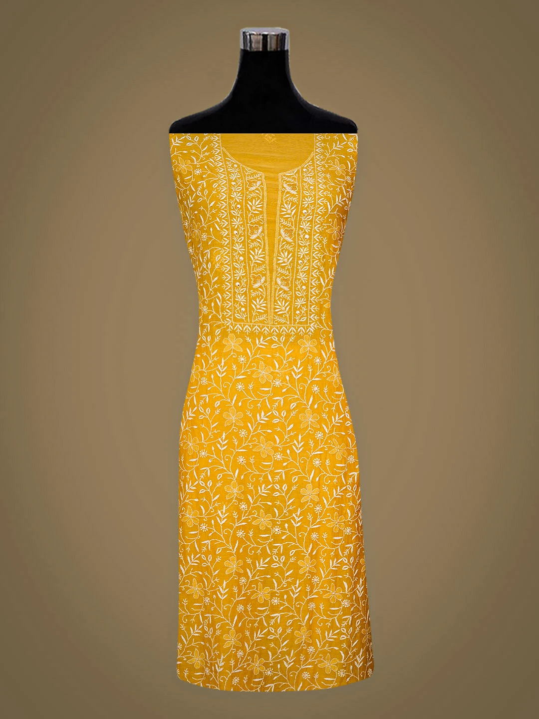 Ada Hand Embroidered Yellow Chanderi Lucknowi Chikankari Unstitched Kurta Dupatta Set 01A805754