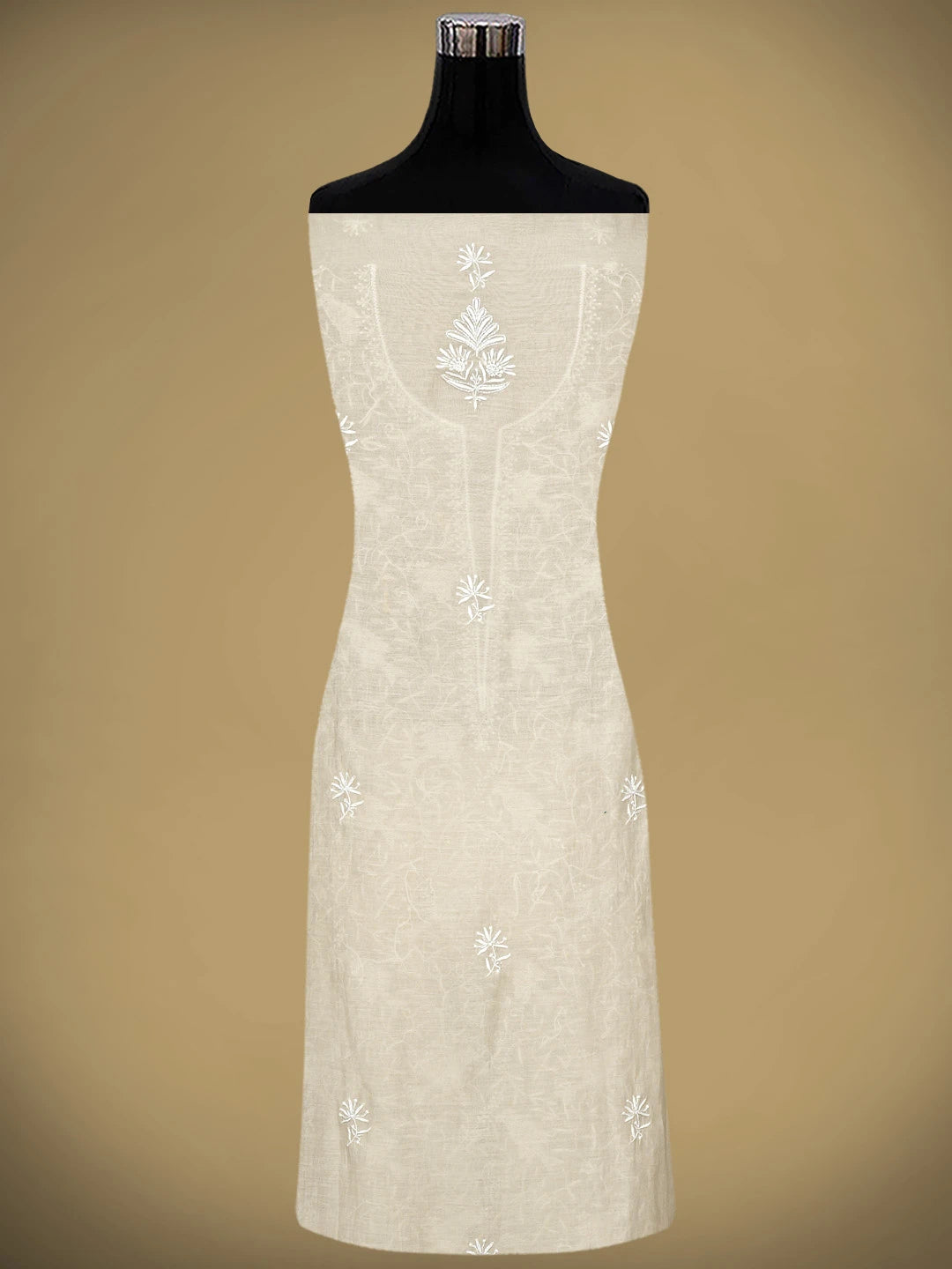 Ada Hand Embroidered Fawn Chanderi Lucknowi Chikankari Unstitched Kurta Dupatta Set With Cutdana Work 01A841076