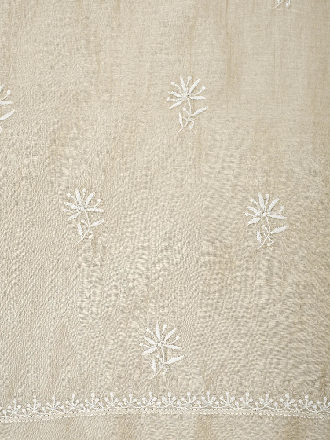 Ada Hand Embroidered Fawn Chanderi Lucknowi Chikankari Unstitched Kurta Dupatta Set With Cutdana Work 01A841076