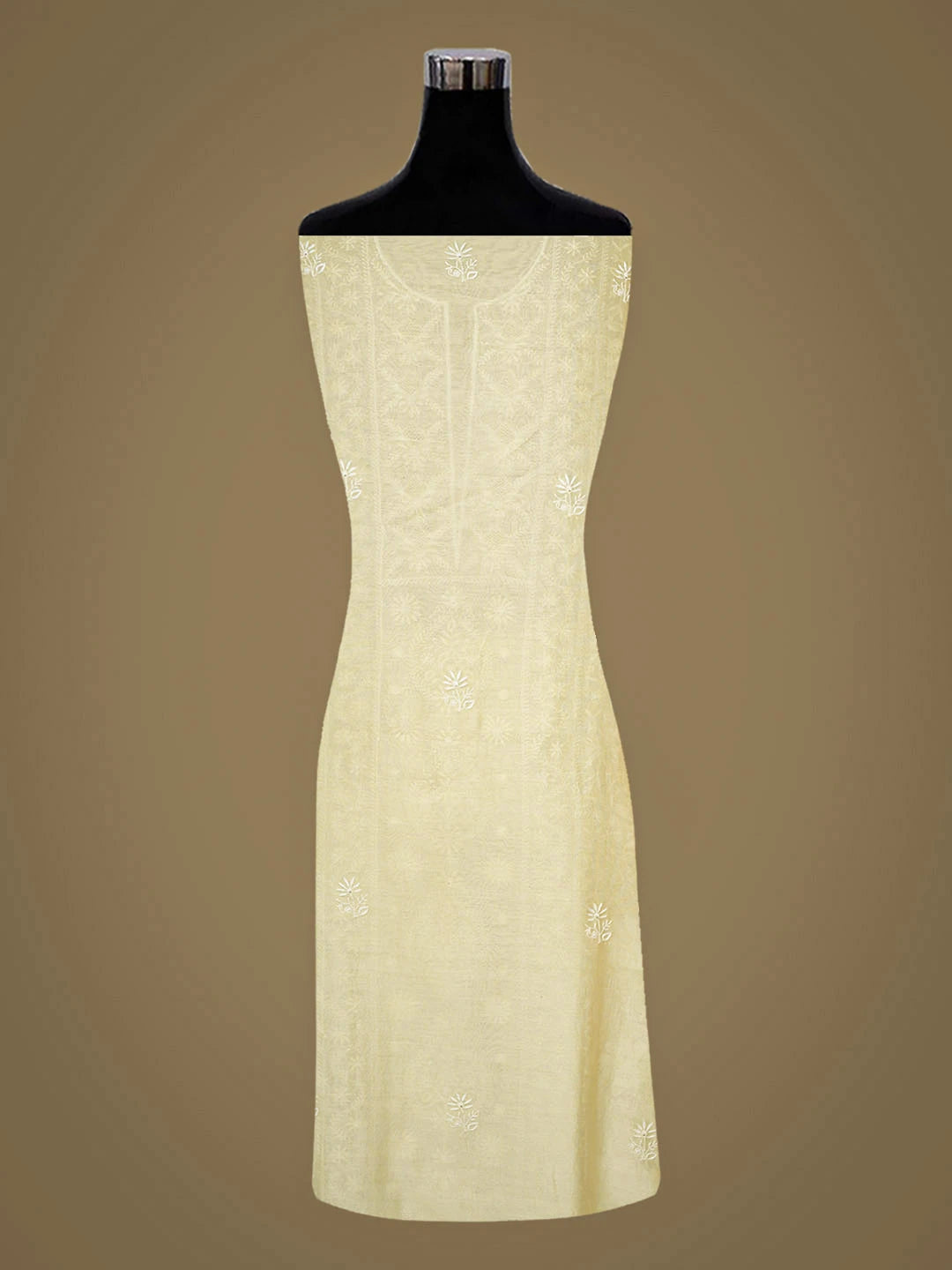 Ada Hand Embroidered Lemon Chanderi Lucknowi Chikankari Unstitched Kurta Dupatta Set 01A936201