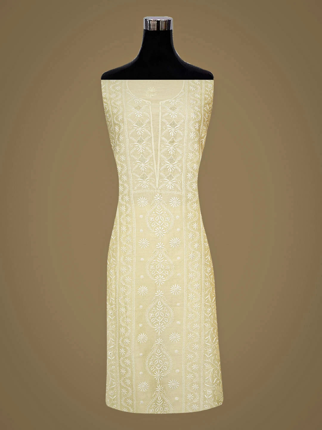 Ada Hand Embroidered Lemon Chanderi Lucknowi Chikankari Unstitched Kurta Dupatta Set 01A936201