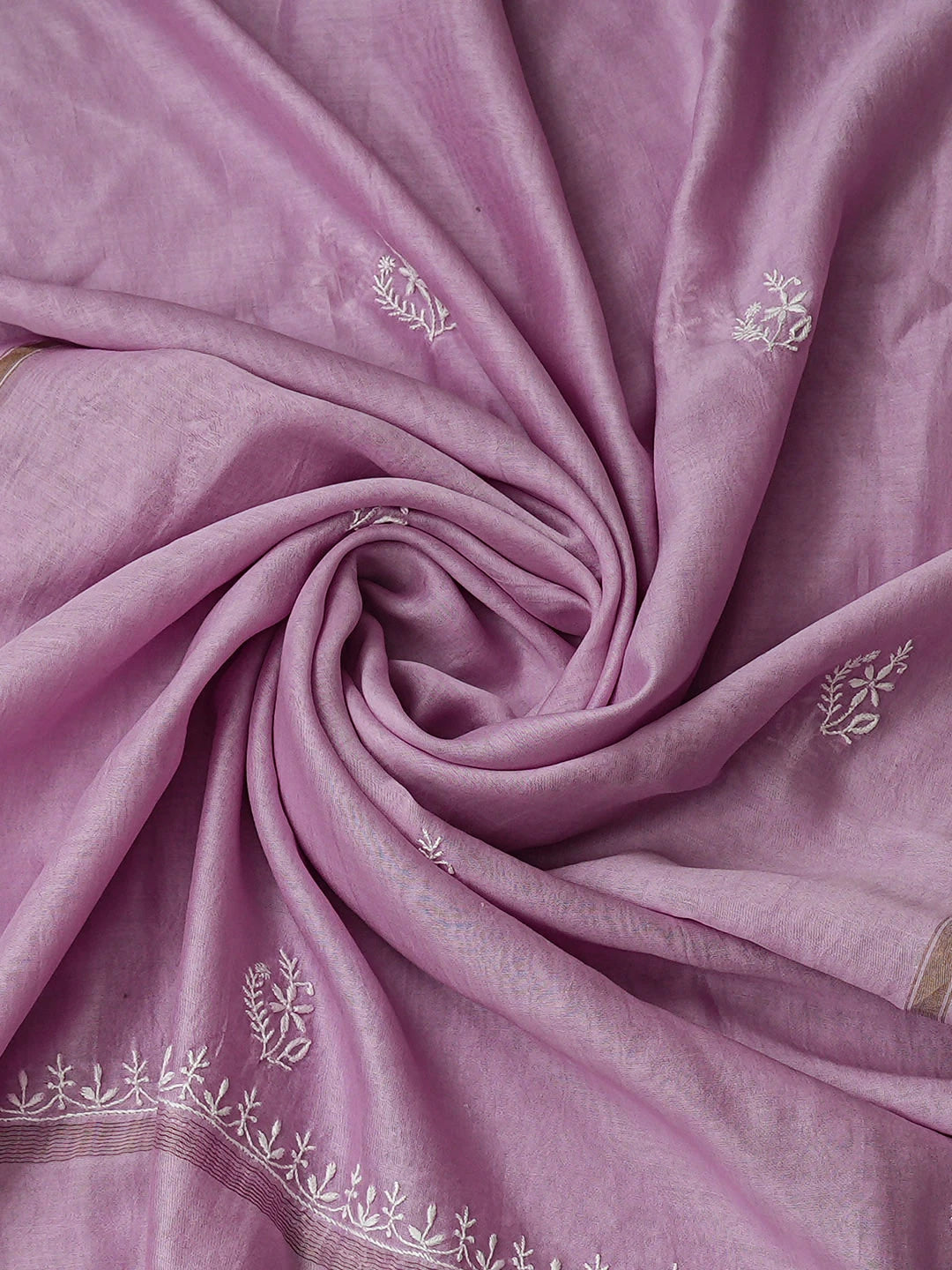 Ada Hand Embroidered Mauve Chanderi Lucknowi Chikankari Unstitched Kurta Dupatta Set 01A936205