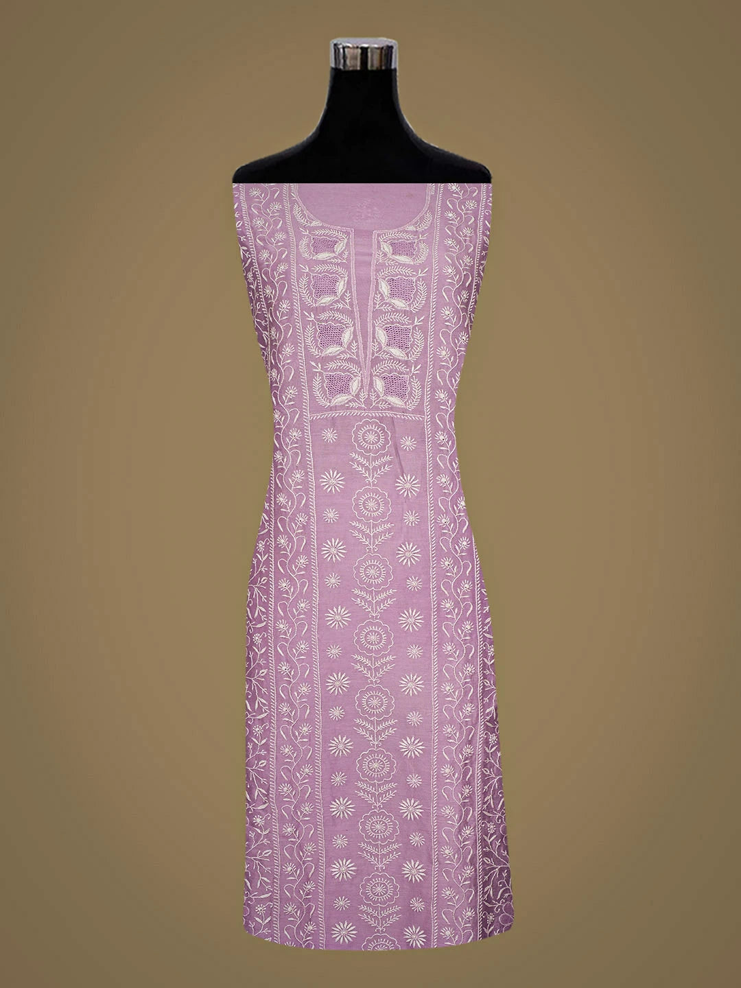 Ada Hand Embroidered Mauve Chanderi Lucknowi Chikankari Unstitched Kurta Dupatta Set 01A936205