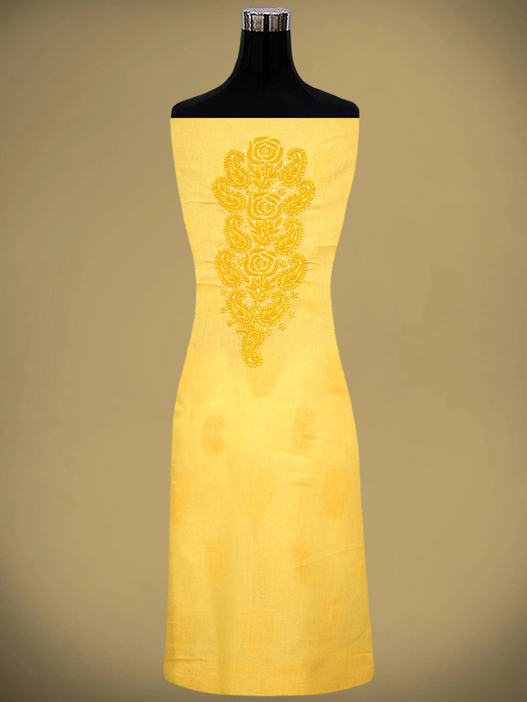 Ada Hand Embroidered Yellow Cotton Lucknowi Chikankari Unstitched Suit Piece With Cutdana Work 01A745468