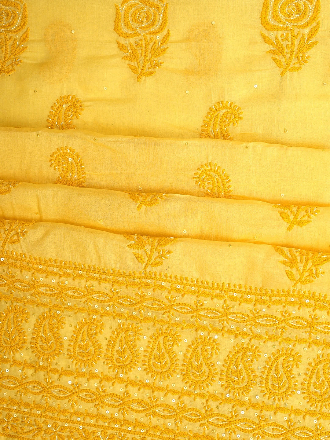 Ada Hand Embroidered Yellow Cotton Lucknowi Chikankari Unstitched Suit Piece With Cutdana Work 01A745468