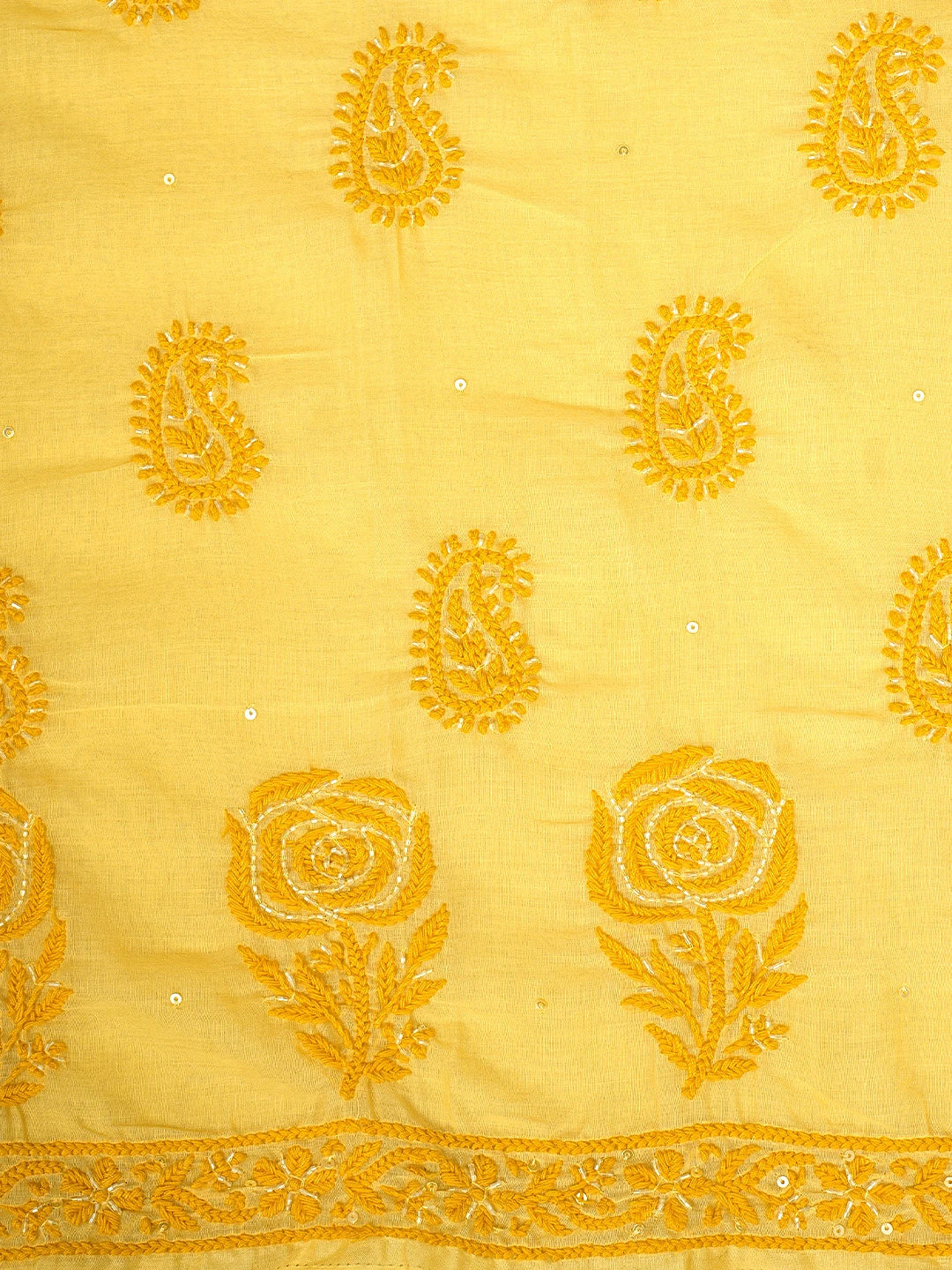 Ada Hand Embroidered Yellow Cotton Lucknowi Chikankari Unstitched Suit Piece With Cutdana Work 01A745468