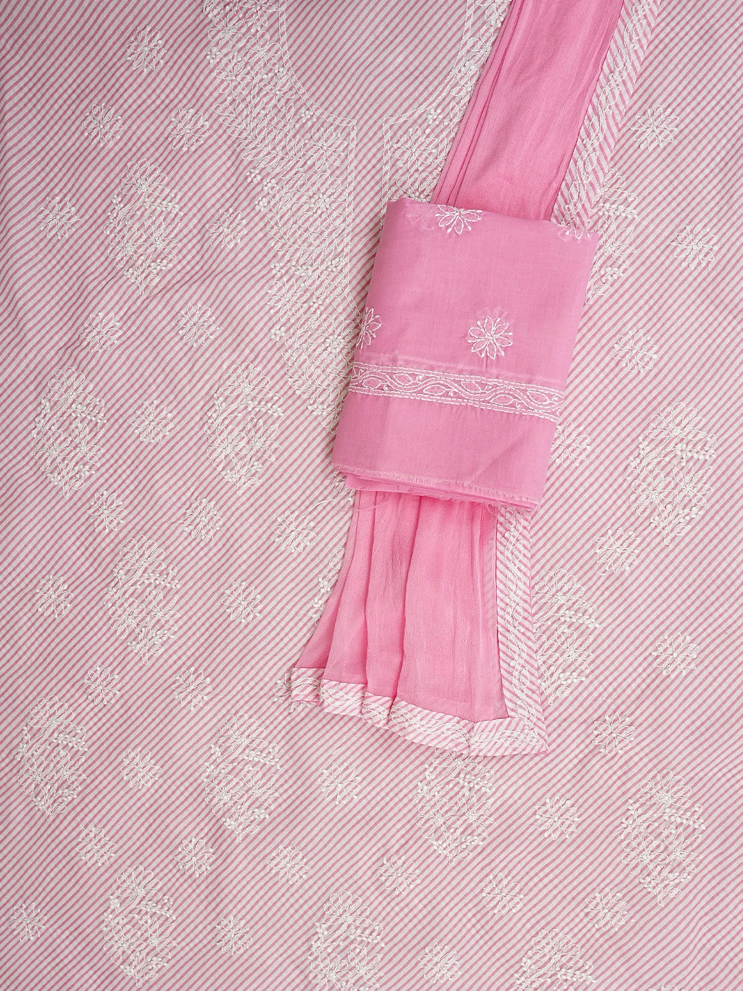 Ada Hand Embroidered Pink Cotton Lucknowi Chikankari Unstitched Suit Piece 01A948995