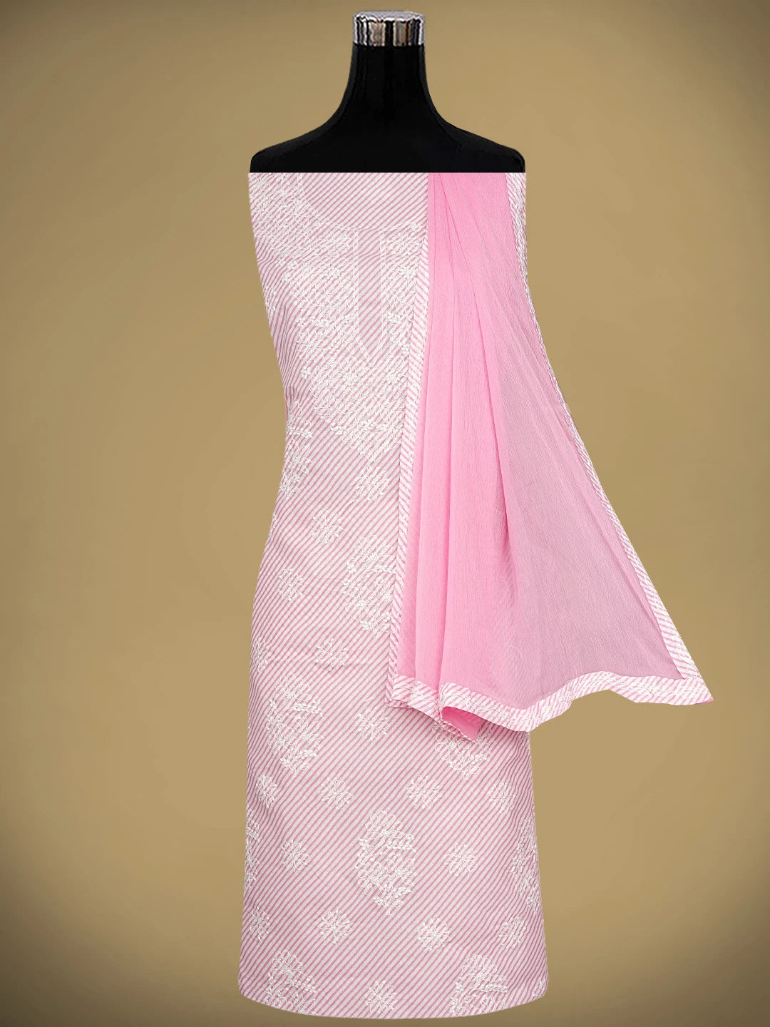 Ada Hand Embroidered Pink Cotton Lucknowi Chikankari Unstitched Suit Piece 01A948995