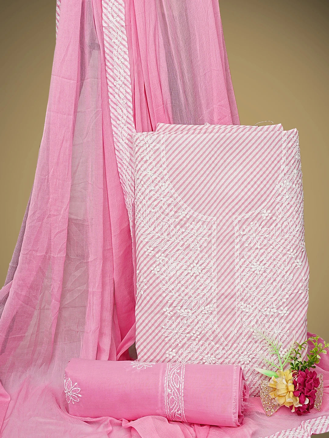 Ada Hand Embroidered Pink Cotton Lucknowi Chikankari Unstitched Suit Piece 01A948995