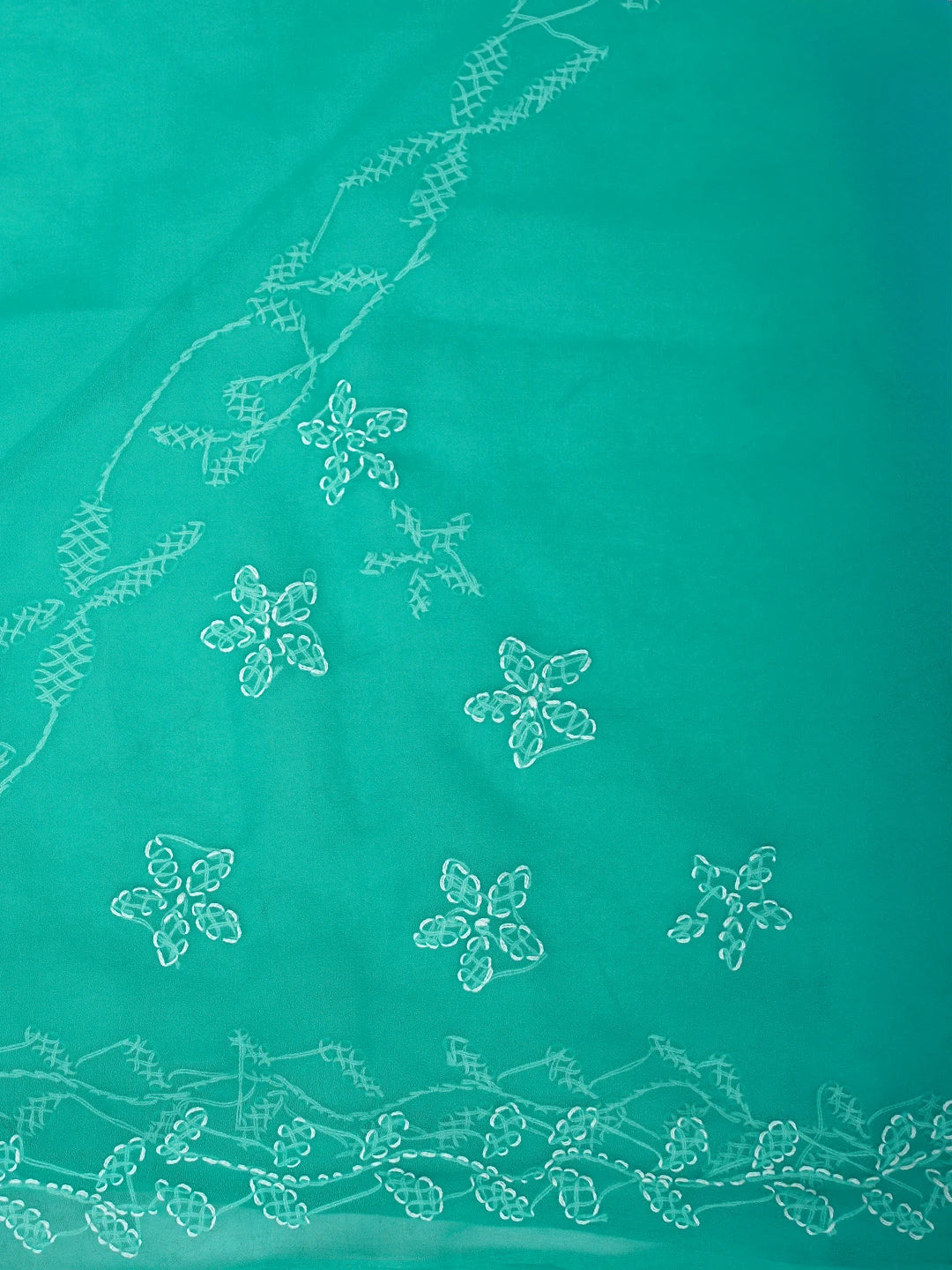 Ada Hand Embroidered Sea Green Georgette Lucknowi Chikankari Saree With Blouse 01A934768